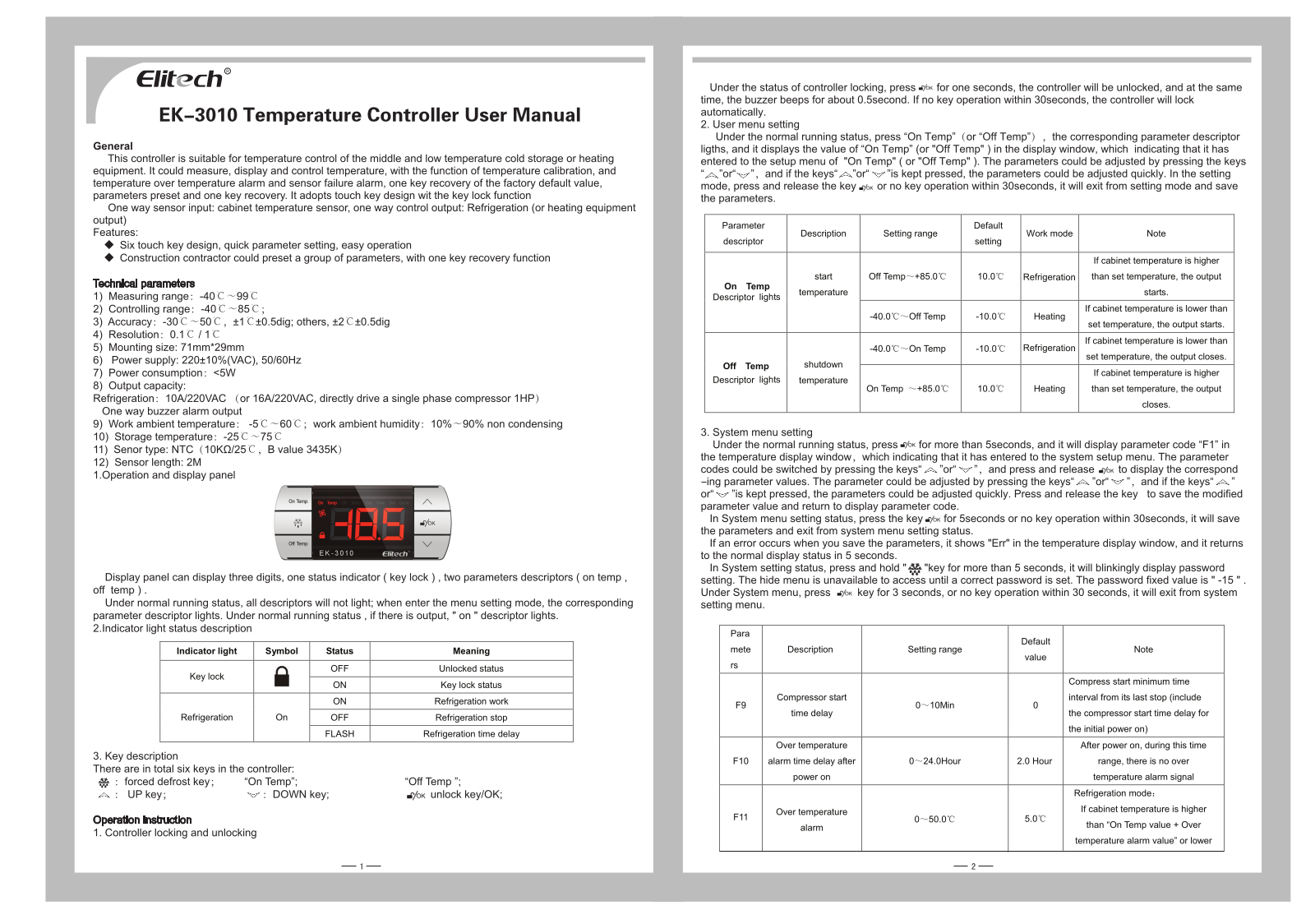 Elitech EK-3010 User Manual