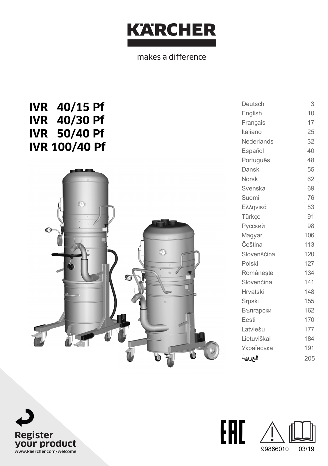 Karcher IVR 100/40 Pf, IVR 40/15 Pf, IVR 50/40 Pf, IVR 40/30 Pf User guide