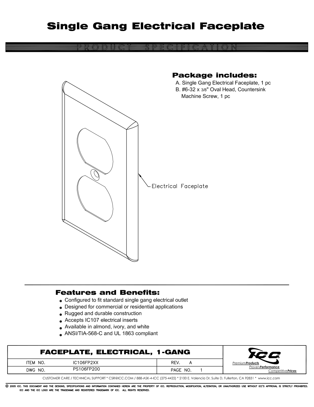 ICC IC106FP2AL, IC106FP2IV, IC106FP2WH Specsheet