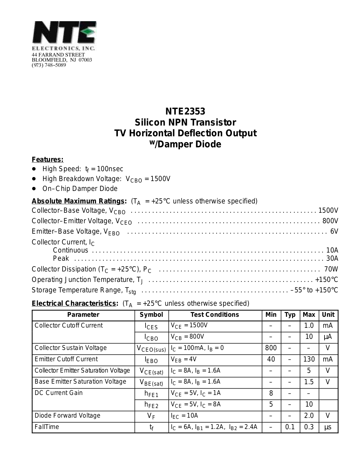 Datasheet NTE2353 Datasheet (NTE) - ManualMachine.com