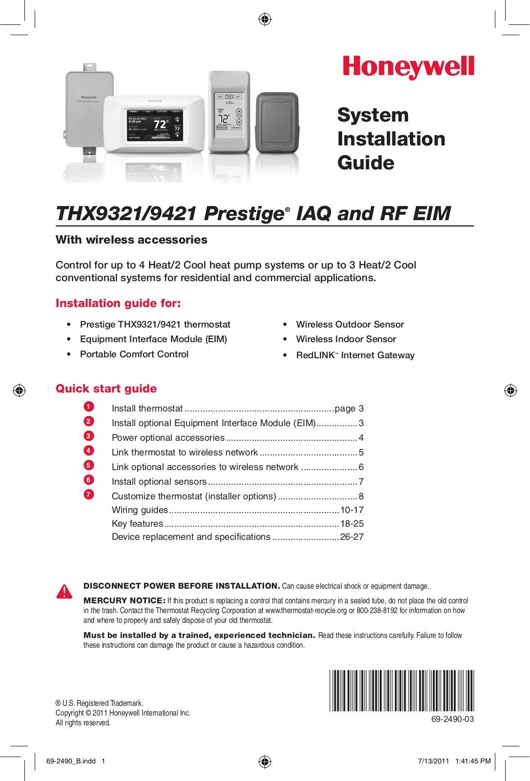 Honeywell THX9321, thx9421 Owner's Manual