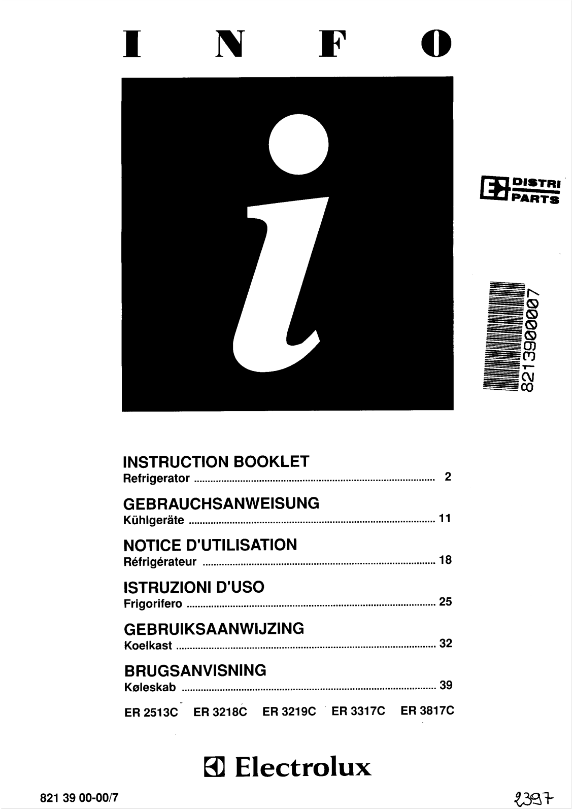 Electrolux ER3218C, ER3219C, ER3317C, ER3817 User Manual