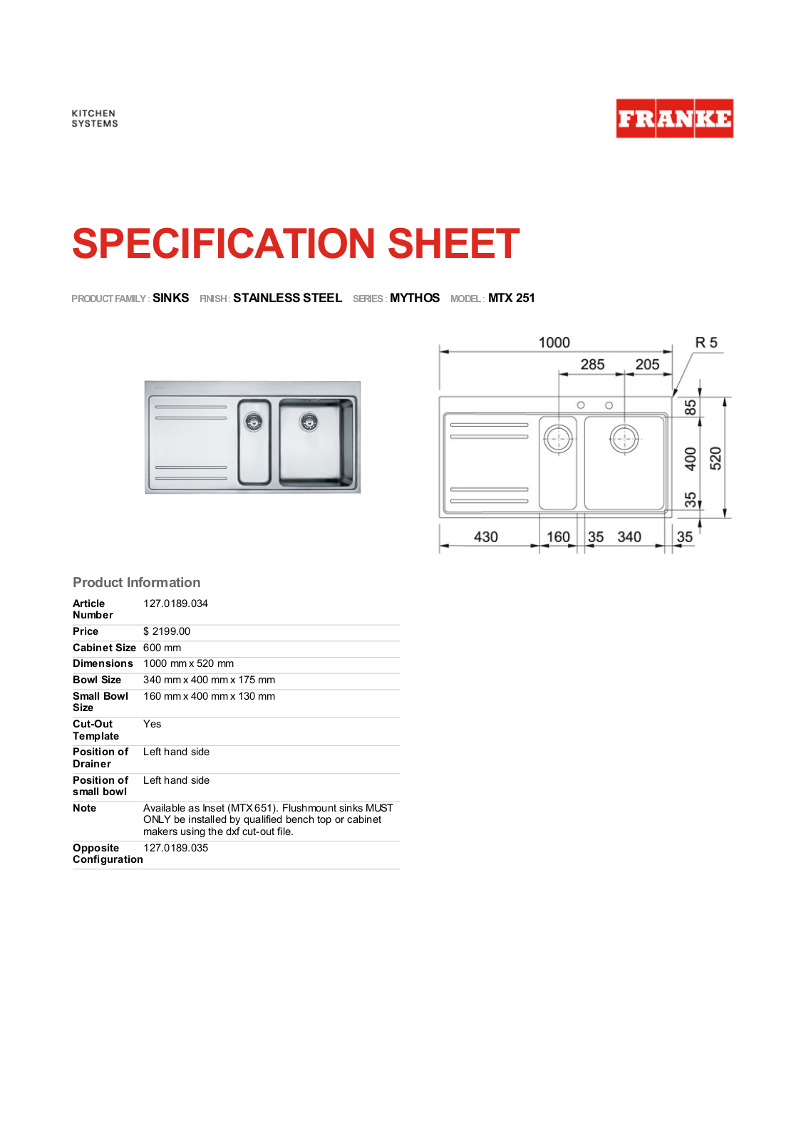 Franke Foodservice MTX 251 User Manual