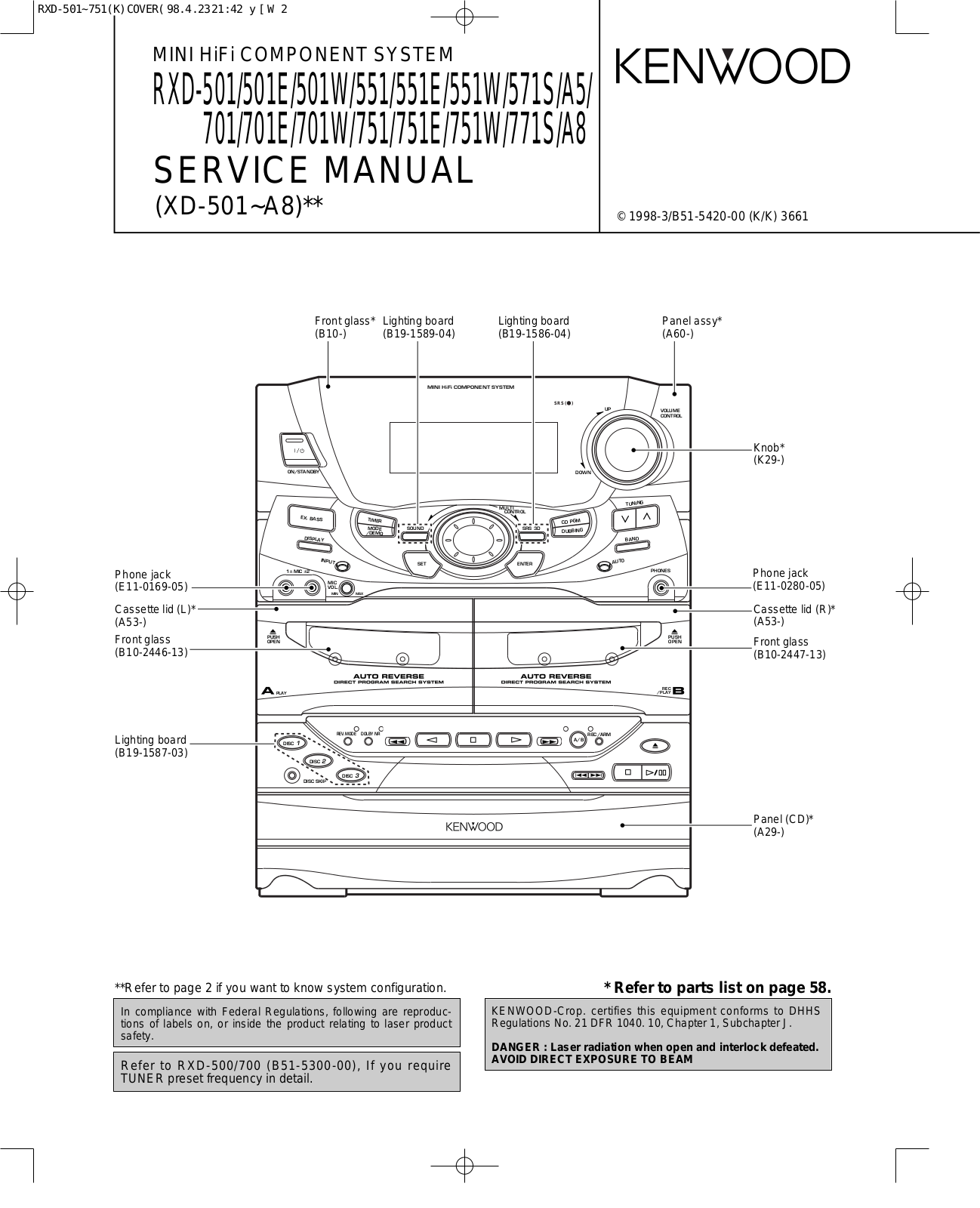Kenwood RXD-501, RXD-501-E, RXD-501-W, RXD-571-S, RXD-701 Service manual