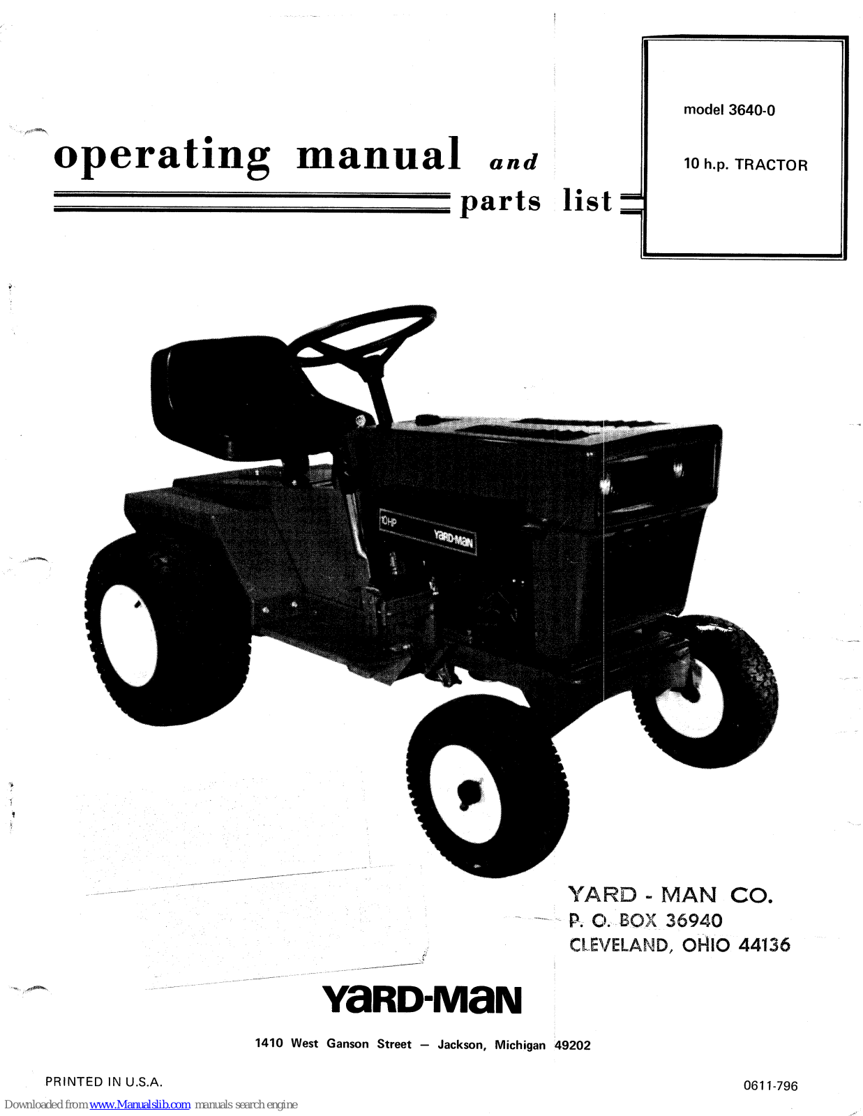 Yard-Man 3640-0 Operating Manual And Parts List