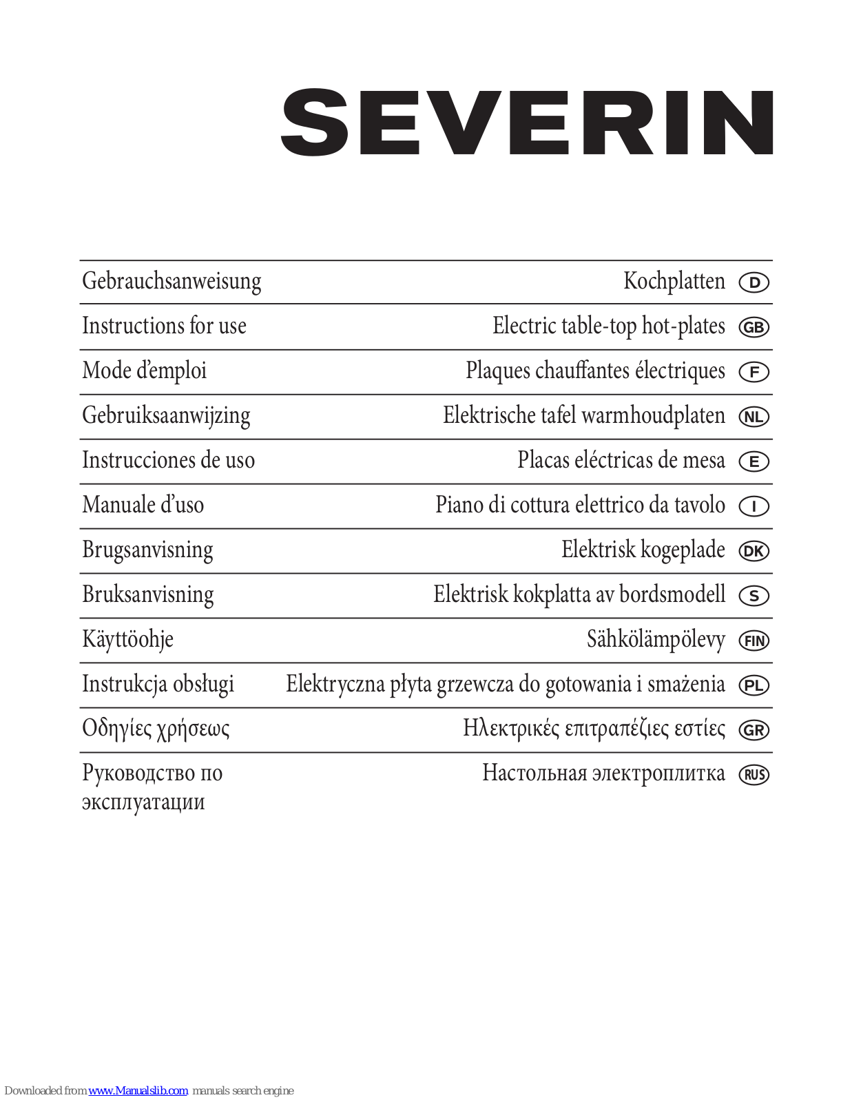 SEVERIN SEV1042 Instructions For Use Manual