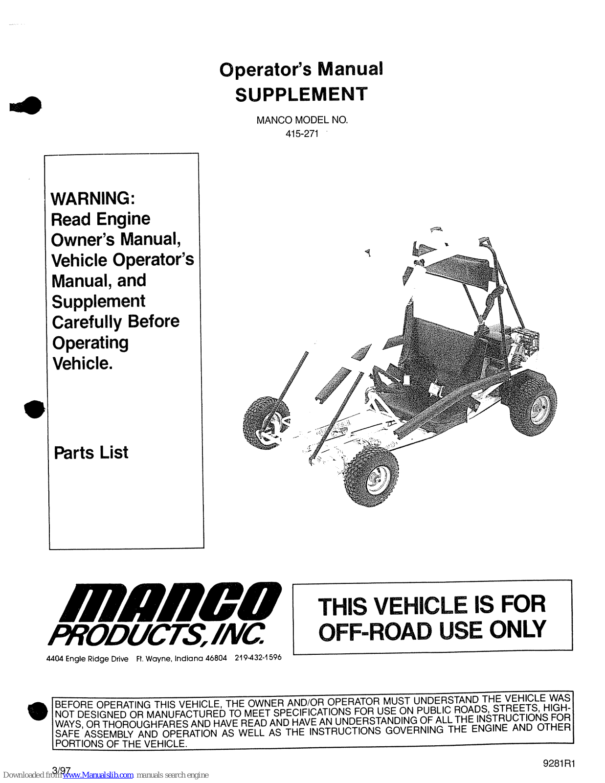 MANCO 415-271 Operator's Manual