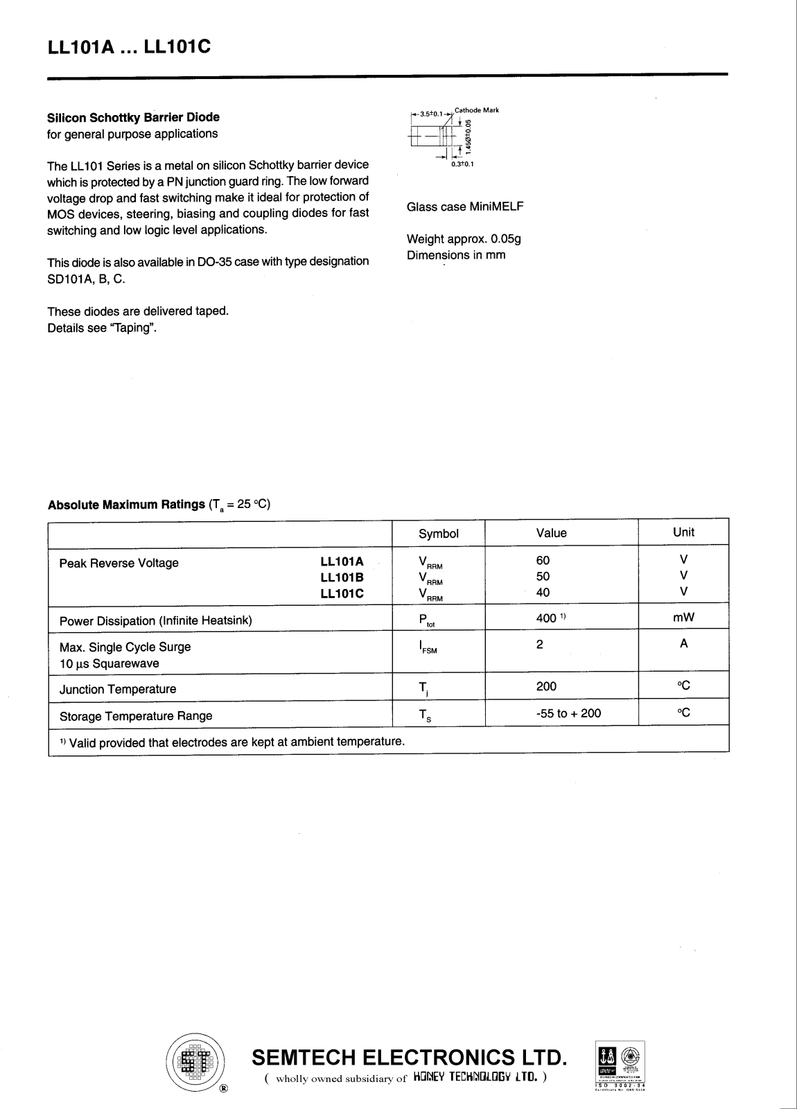 SEMTECH ELECTRONICS LL101C, LL101B, LL101A Datasheet