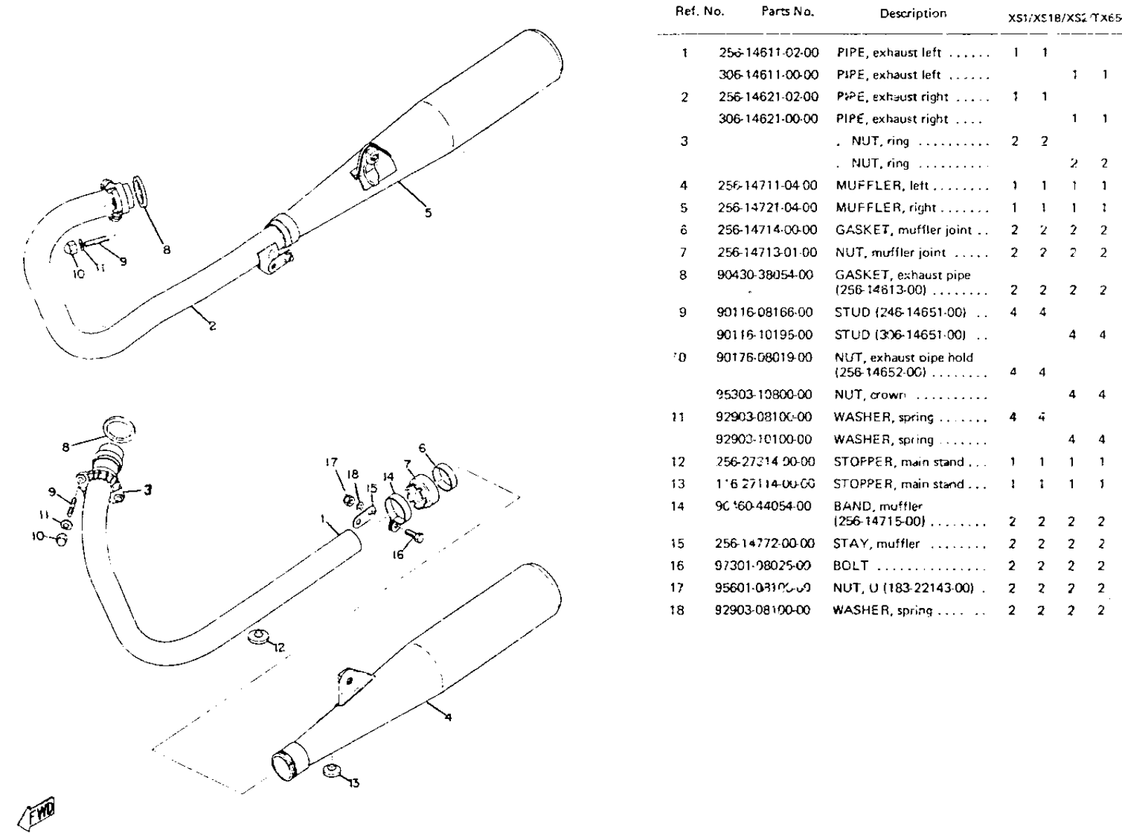 Yamaha XS650 1970-1979 Service Manual exhaust