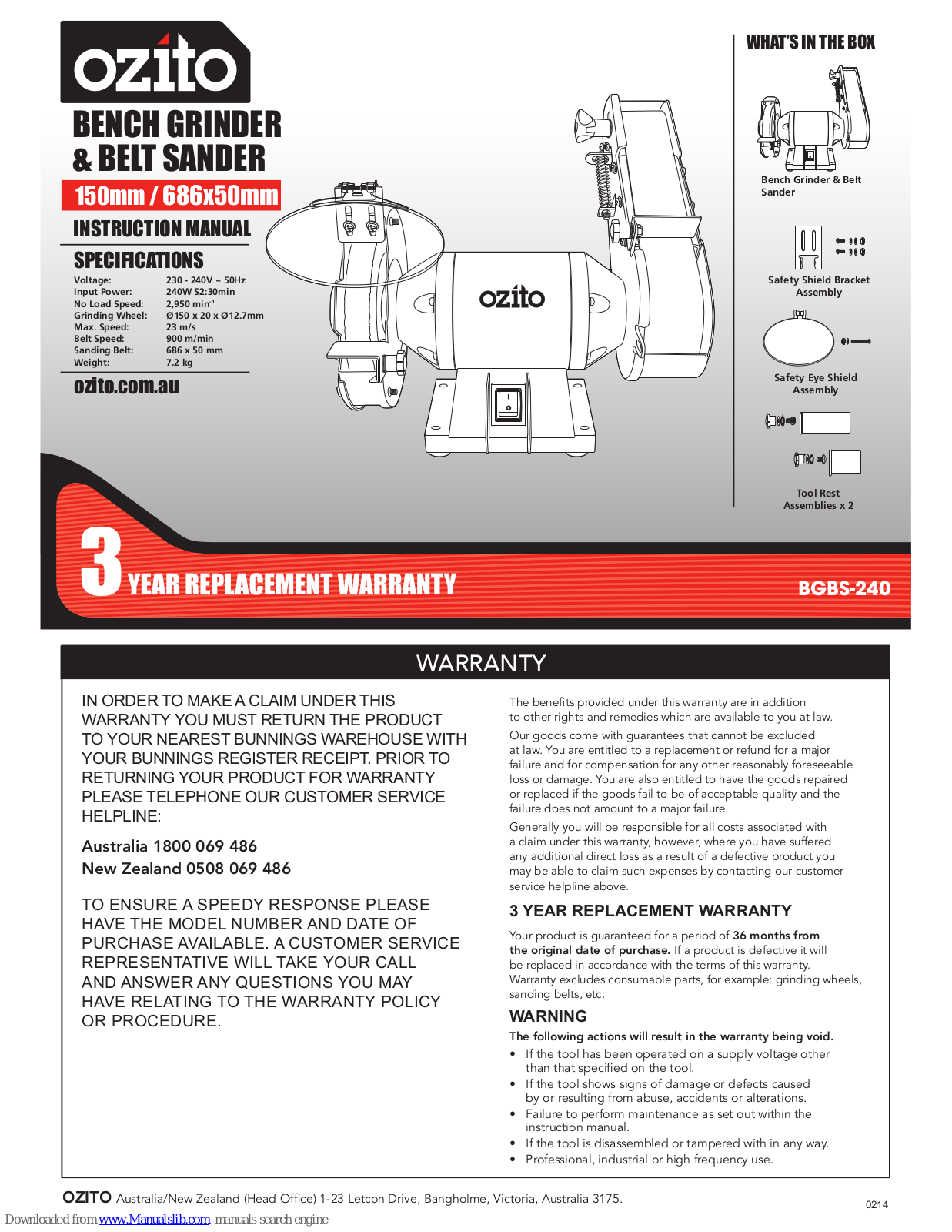 Ozito BGBS-240 Instruction Manual