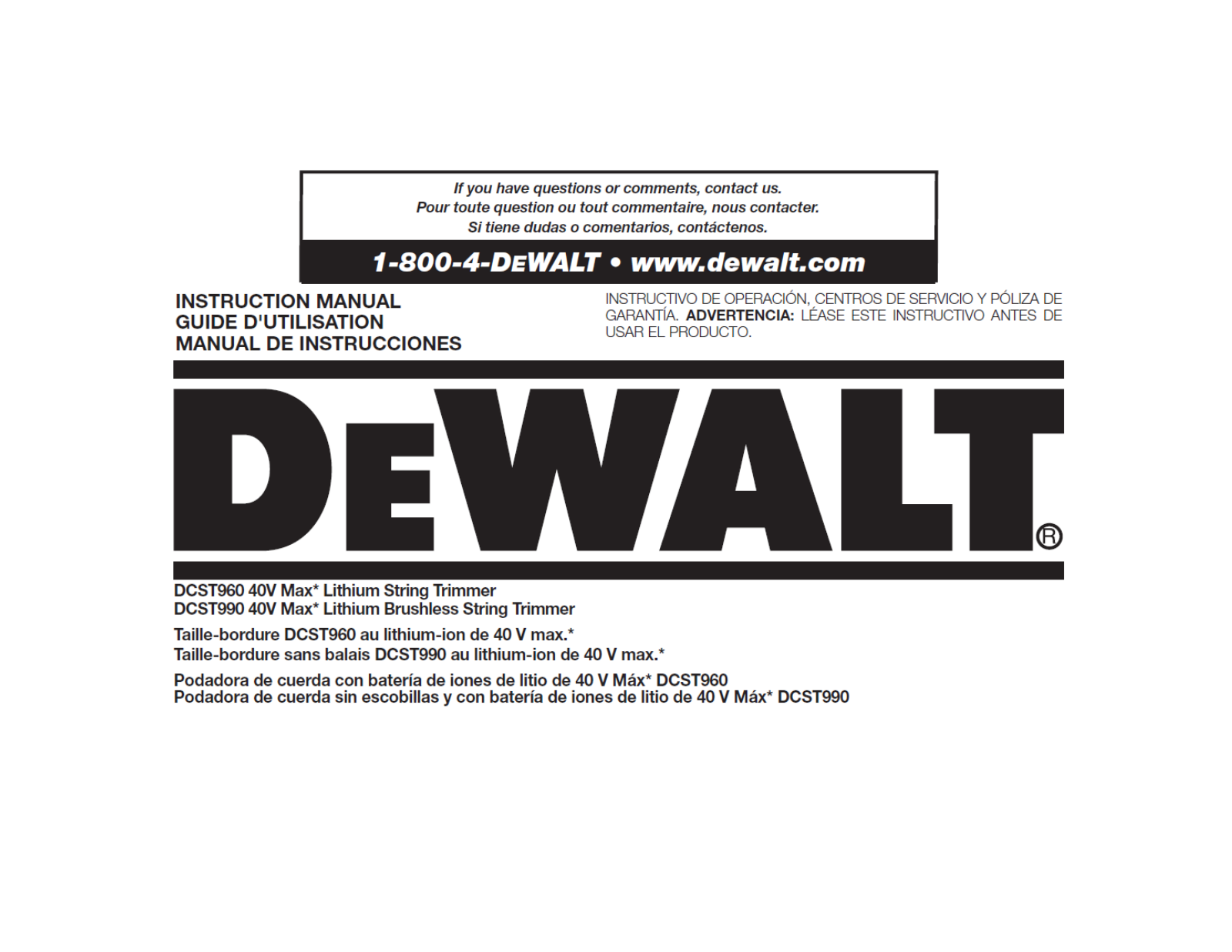 Dewalt DCST990, DCST960 User Manual