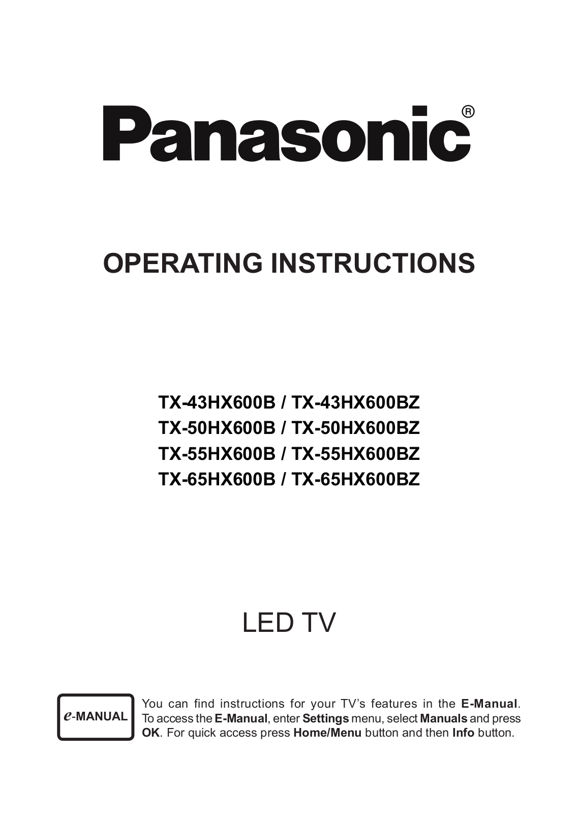 Panasonic TX-55HX600B User Manual