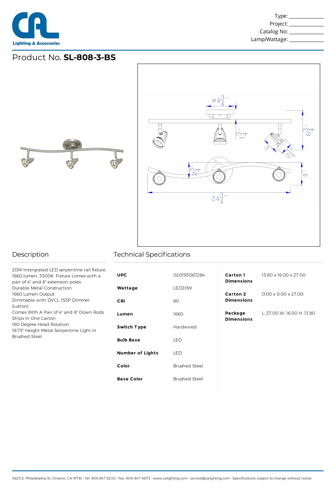 Cal Lighting CG10077 Specifications