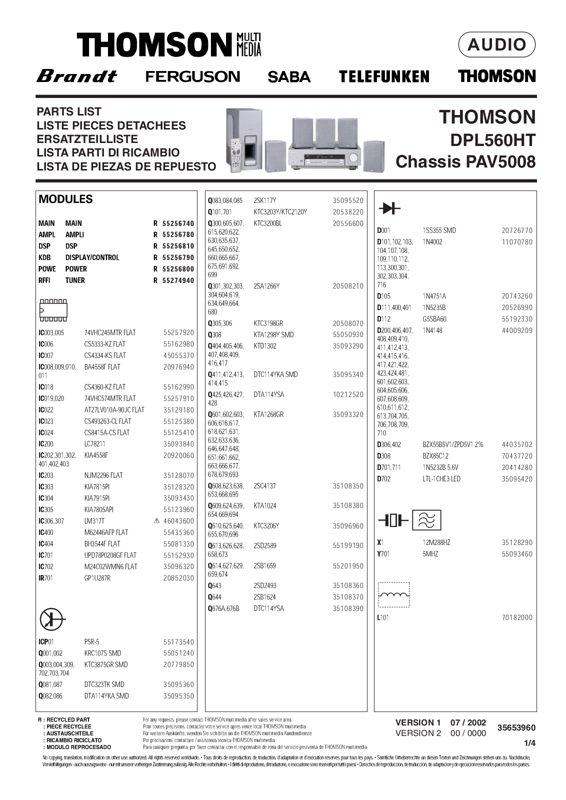 Thomson DPL560HT Schematic