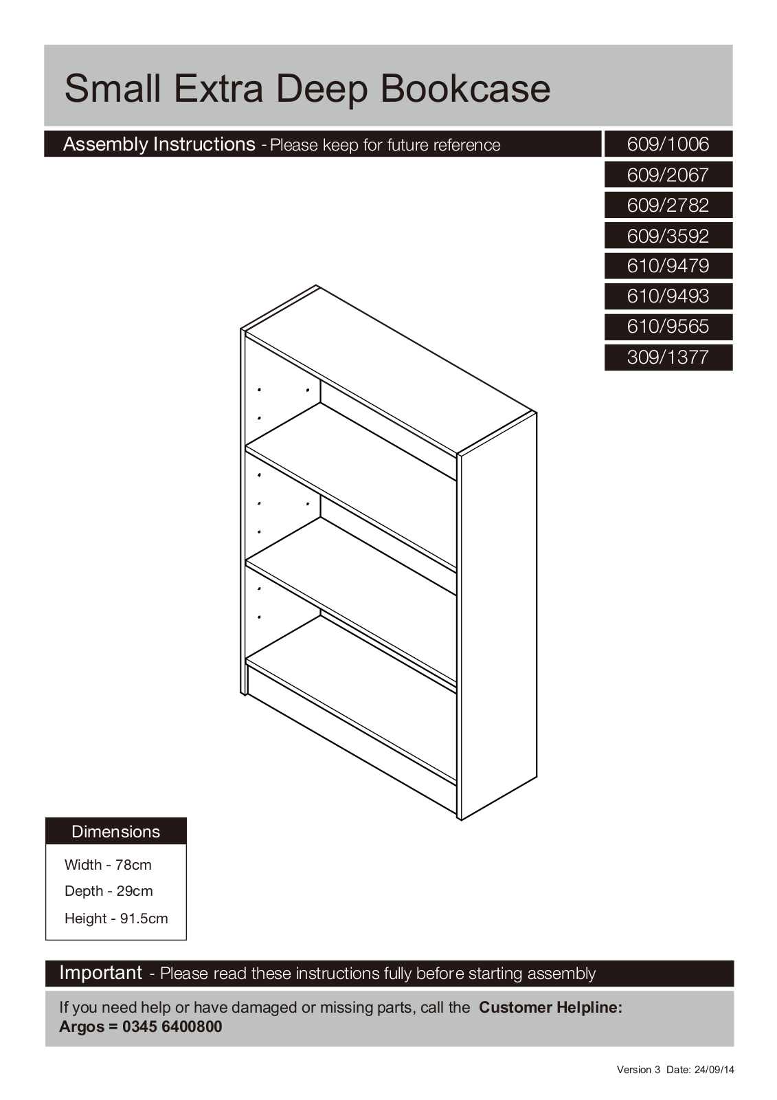 Argos 3091377 ASSEMBLY INSTRUCTIONS