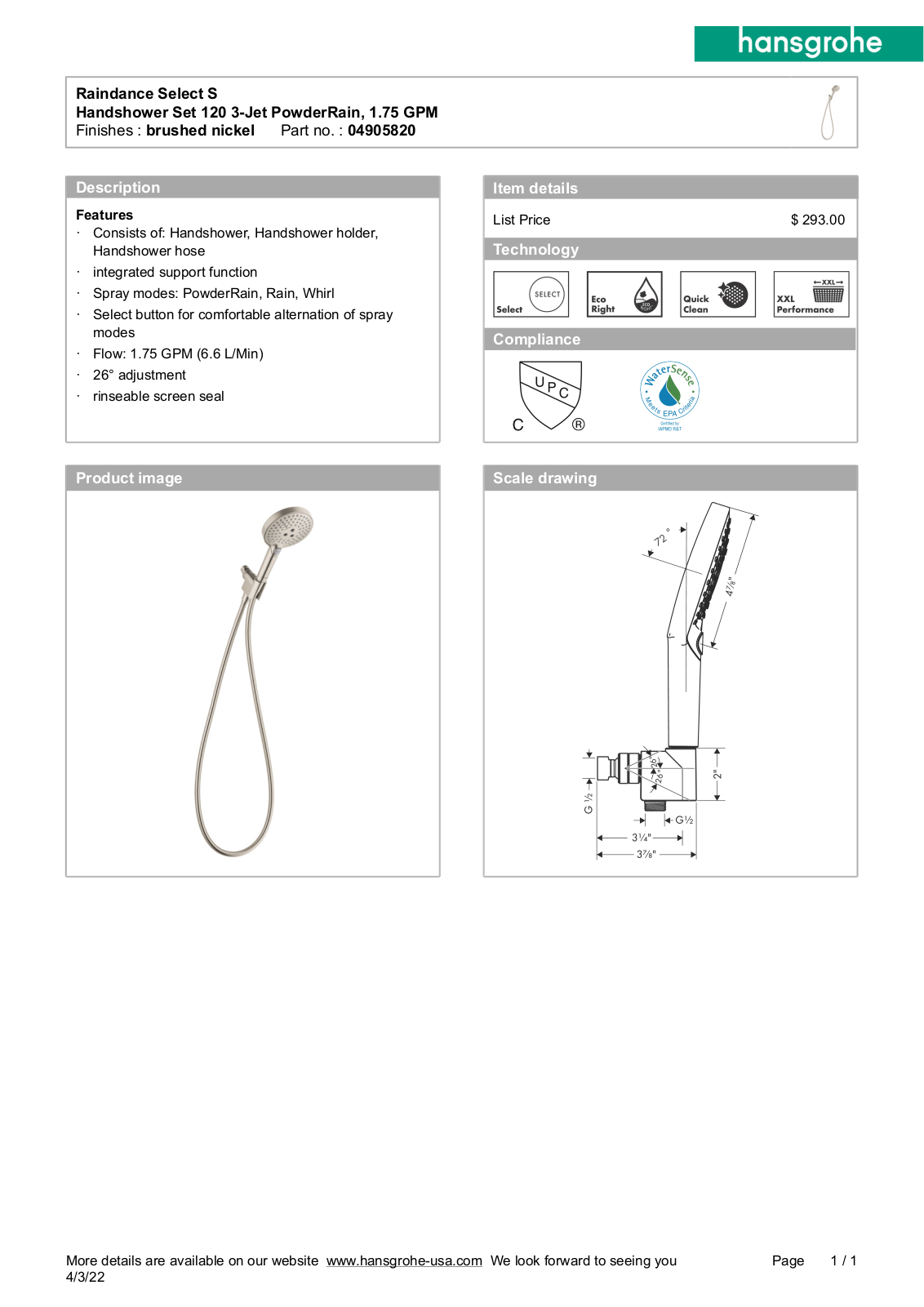Hansgrohe GCDC1576 Specifications - ManualMachine.com