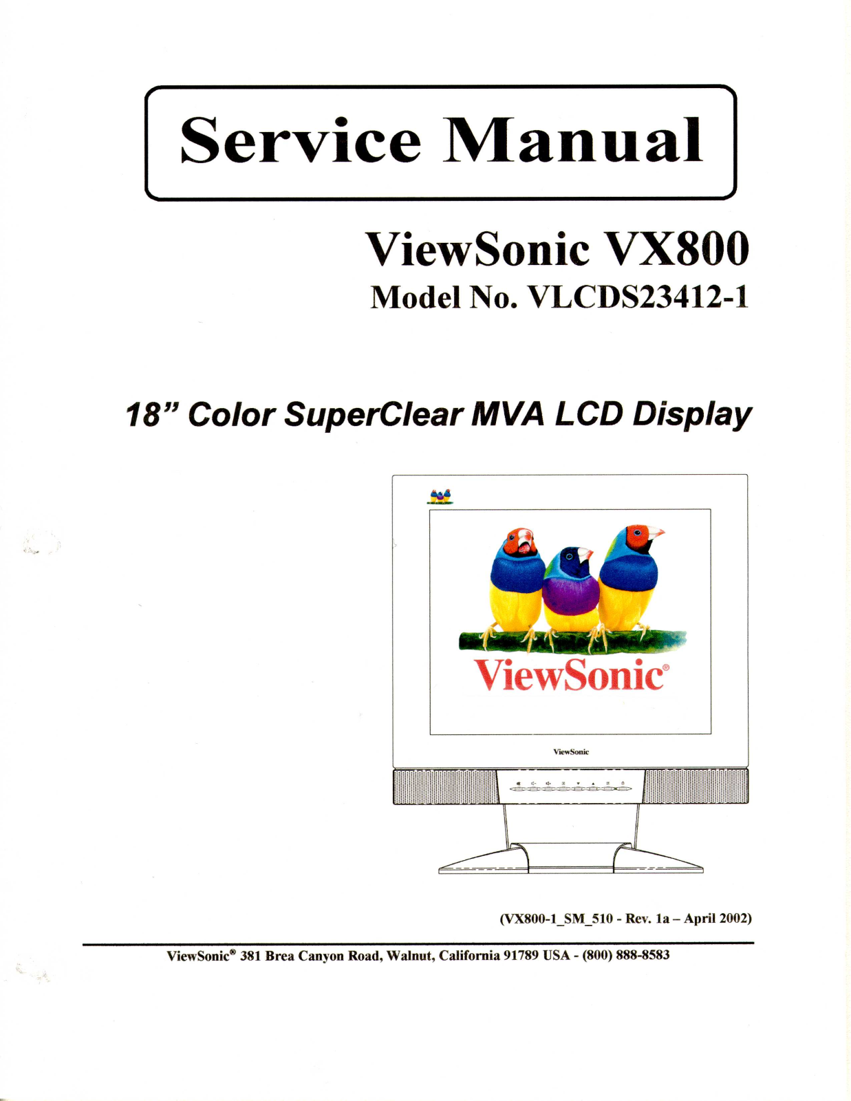 Viewsonic VX800-1 Service Manual 1a