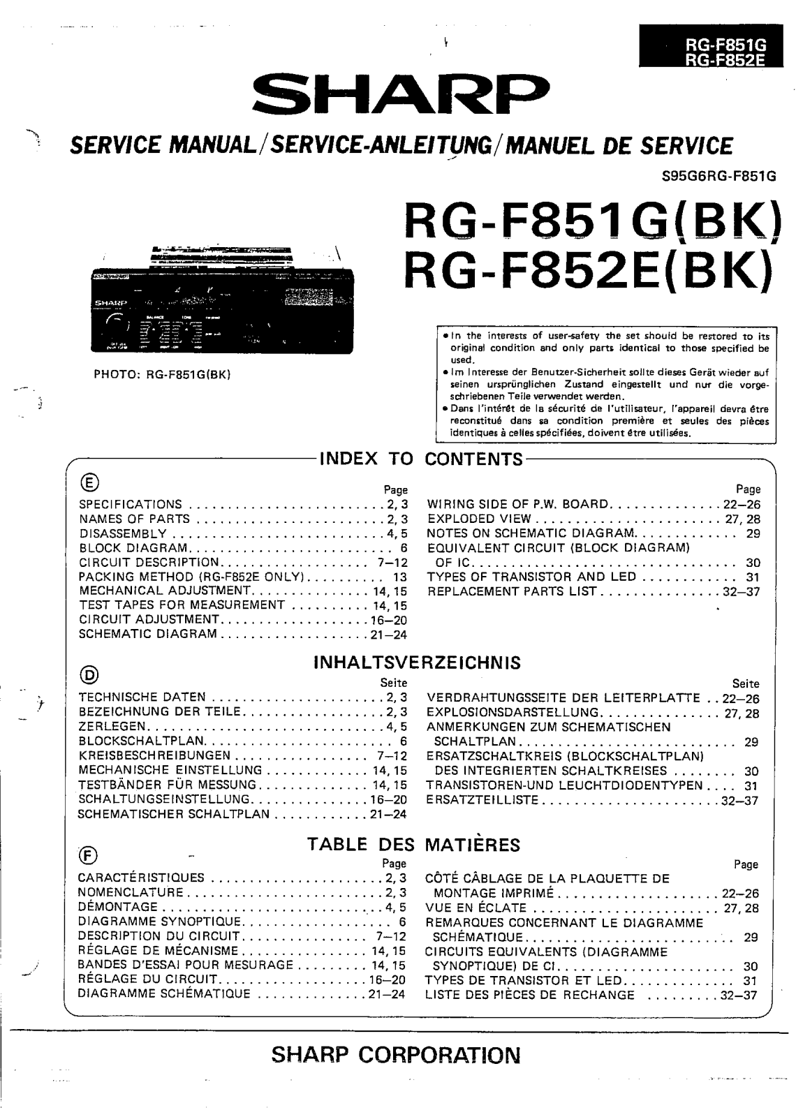 Sharp RGF-851-G, RGF-852-E Service manual