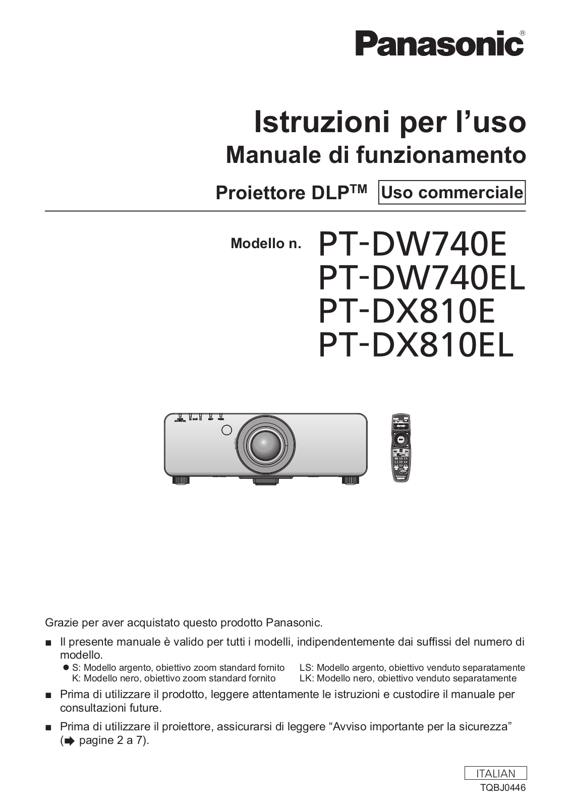 Panasonic PT-DX810ES Operating Instruction