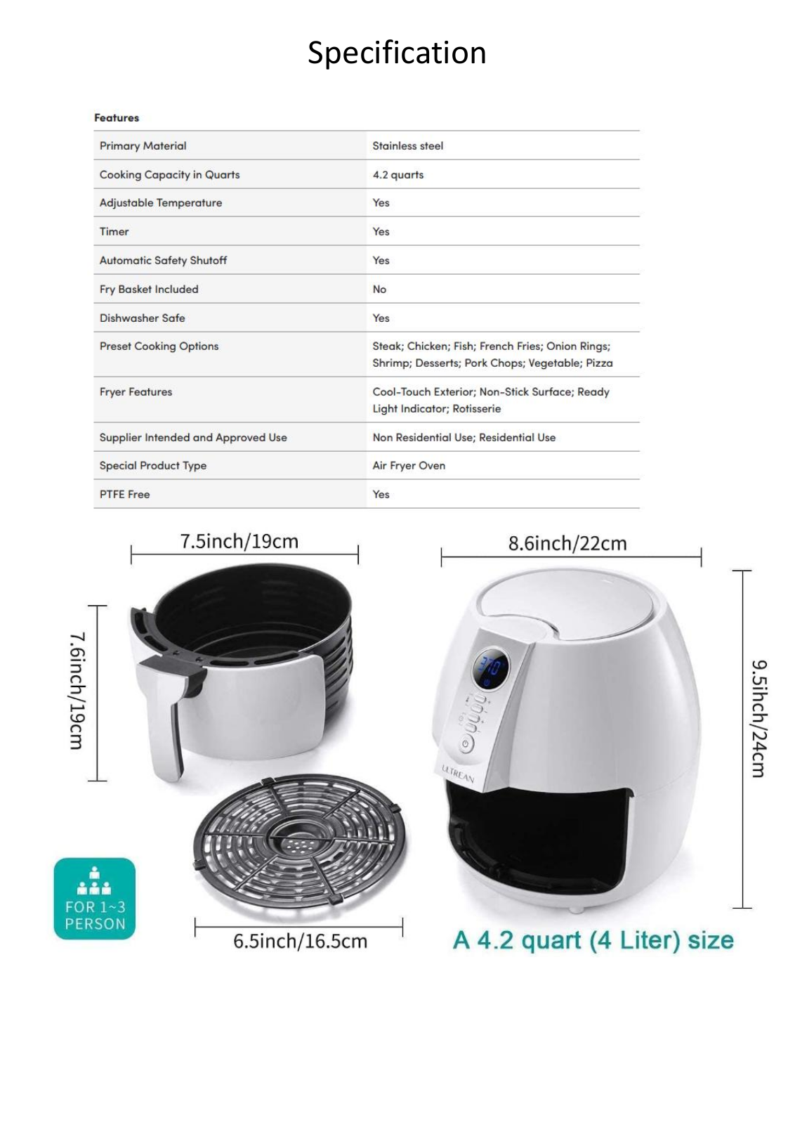 Tacoday TCOD1265 Specifications - ManualMachine.com