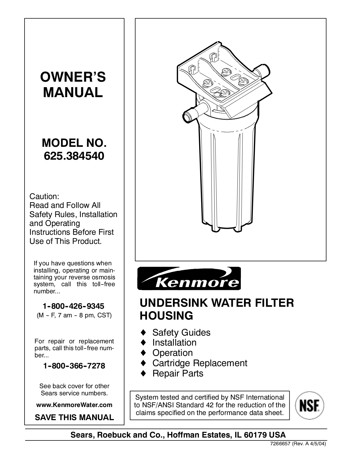 Kenmore SINGLE-UNDERSINK-FILTER User Manual