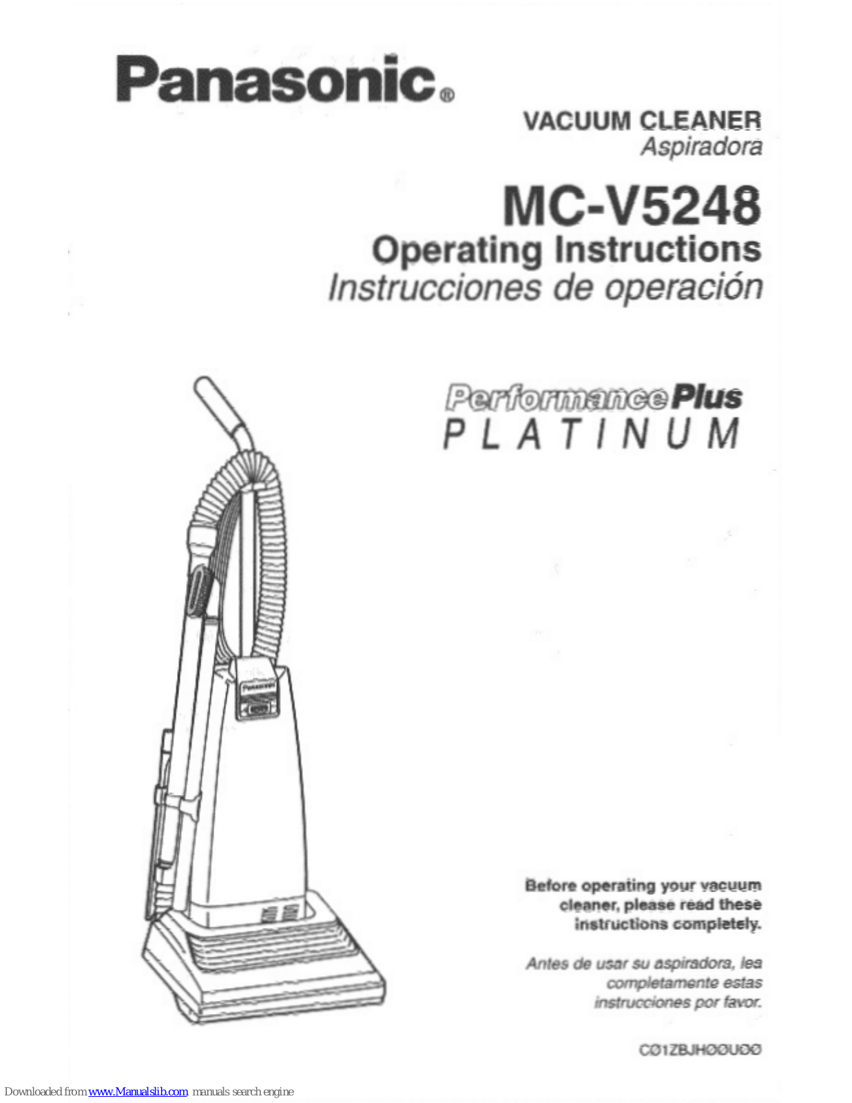 Panasonic Performance Plus Platinum MC-V5248 Operating Instructions Manual