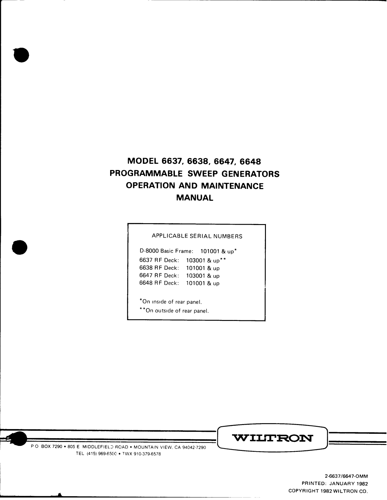 Wiltron 6637, 6638, 6647, 6648 schematic