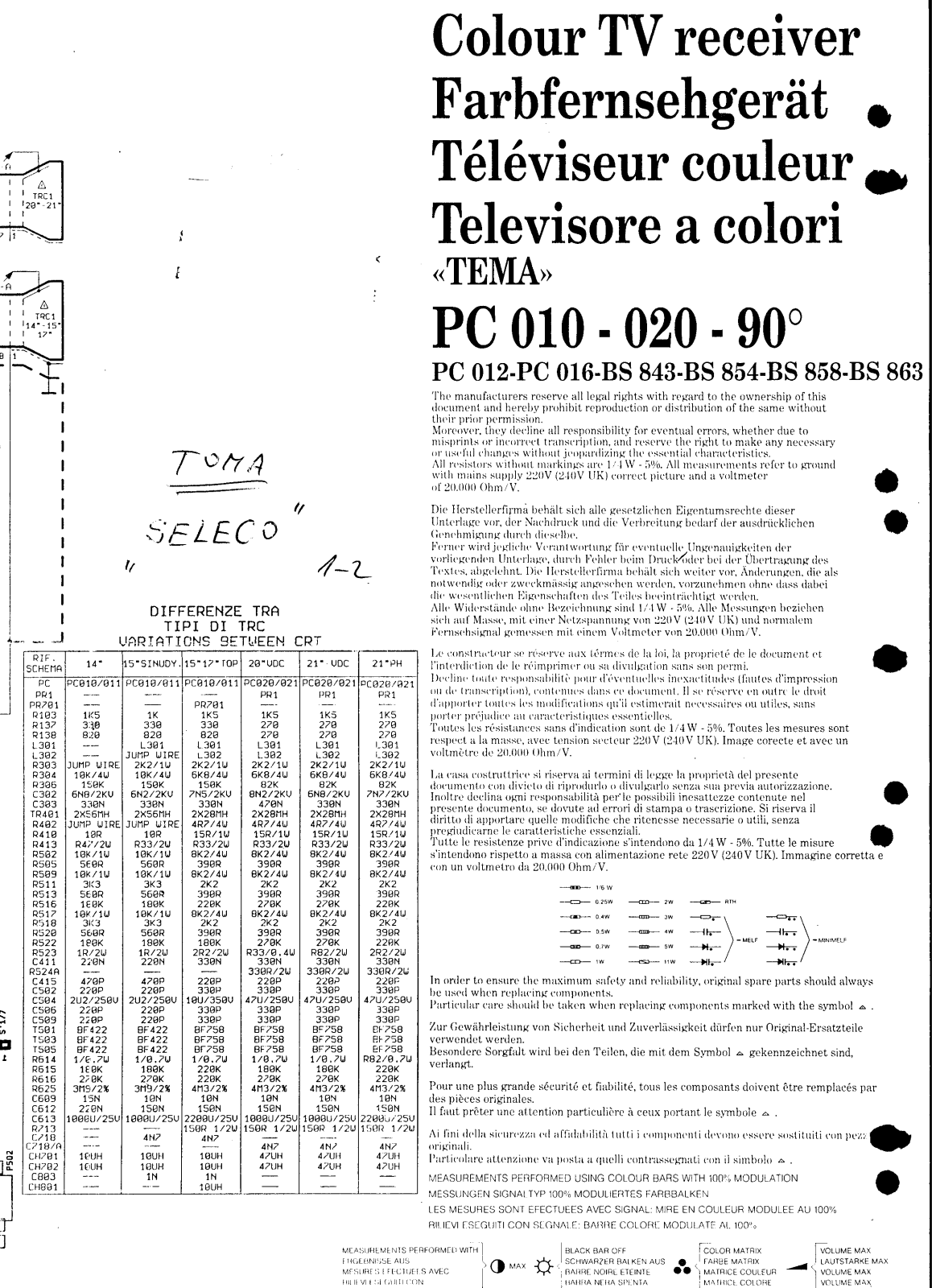 Seleco PC010, PC020, PC012, PC016, BS843 Schematic