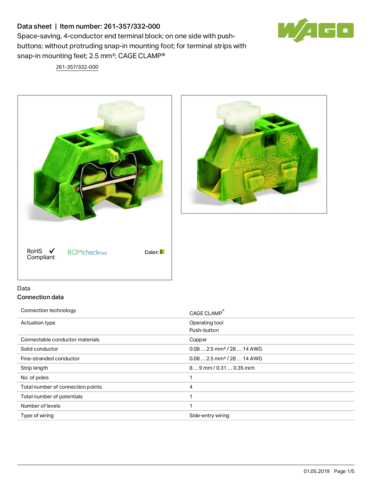 Wago 261-357/332-000 Data Sheet