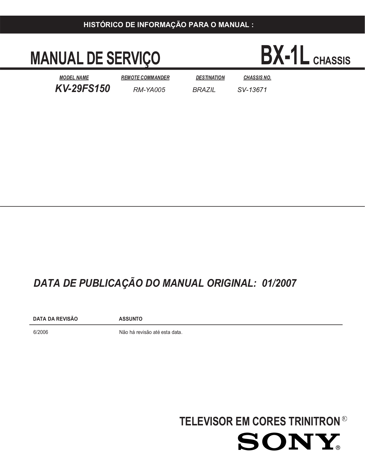 SONY KV-29FS150 Service Manual