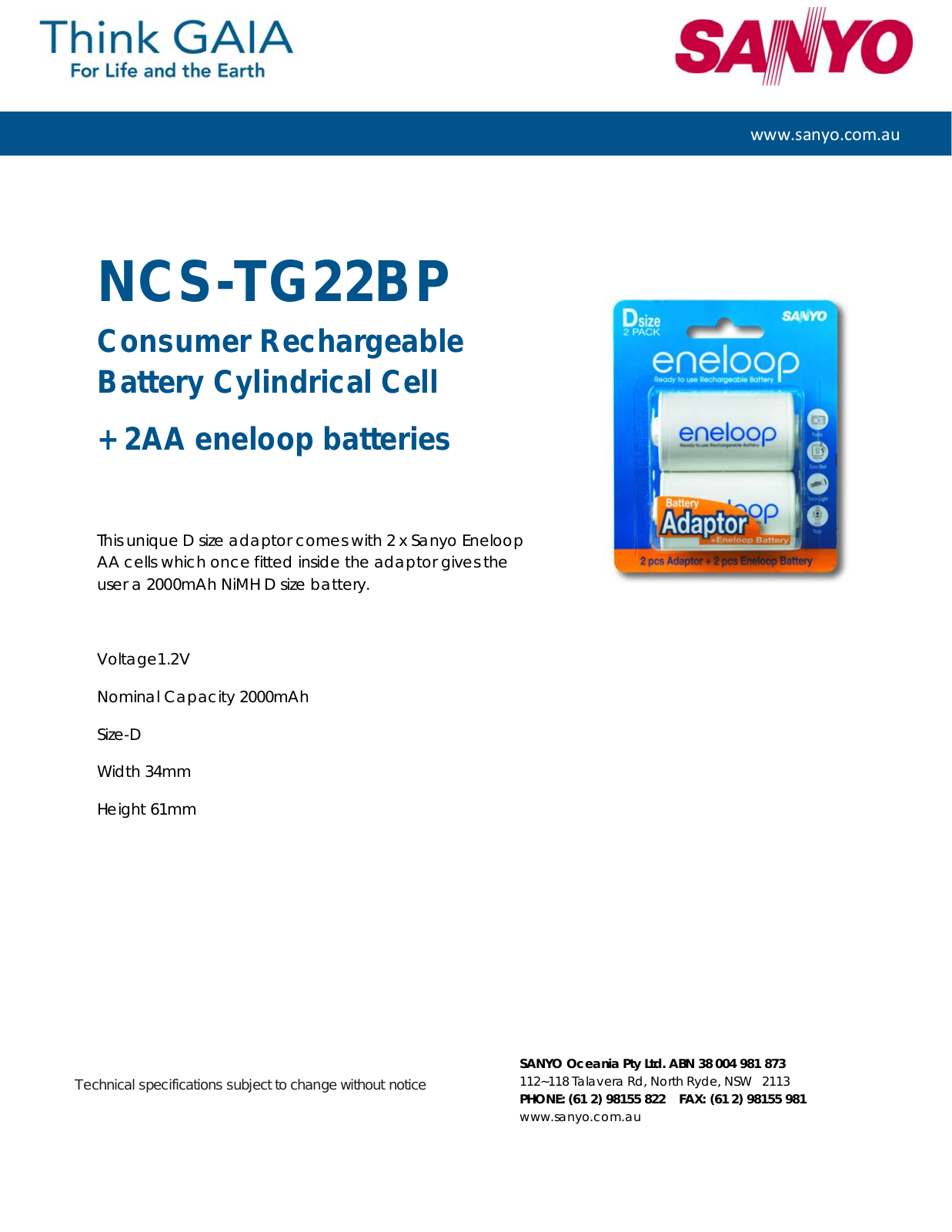 Sanyo NCSTG22BP User Manual