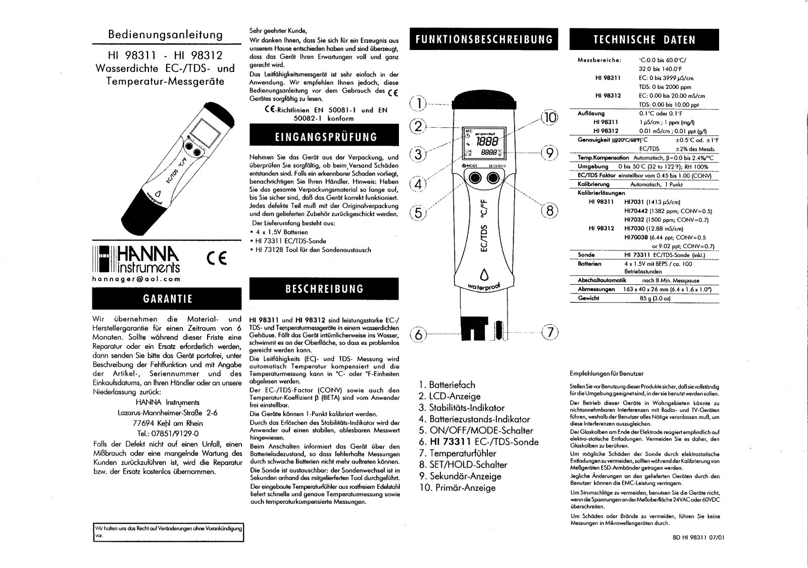 Hanna Instruments HI 98311 User guide