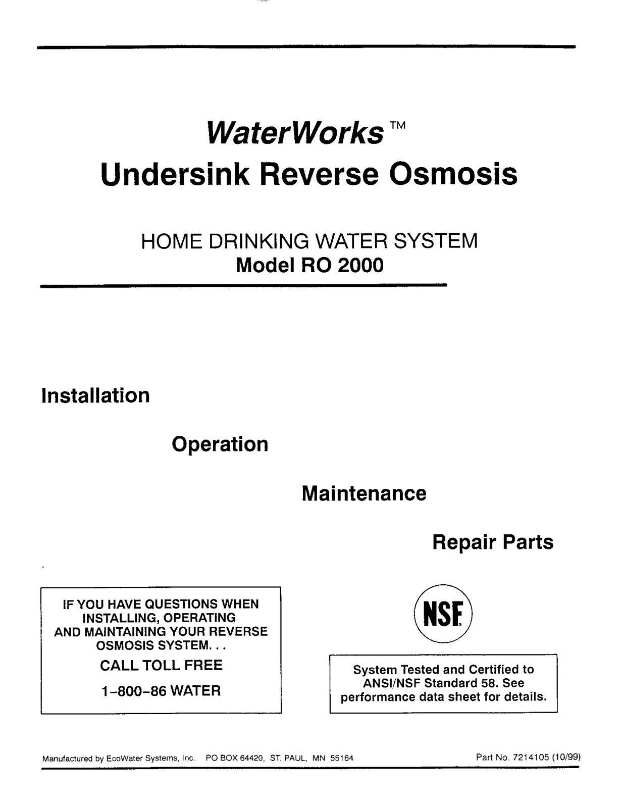 Waterworks RO2000 Installation Guide - ManualMachine.com