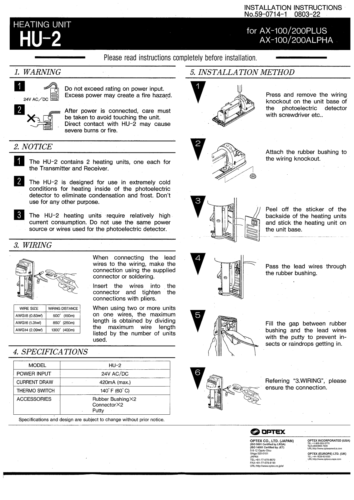 Optex HU-2 User Manual