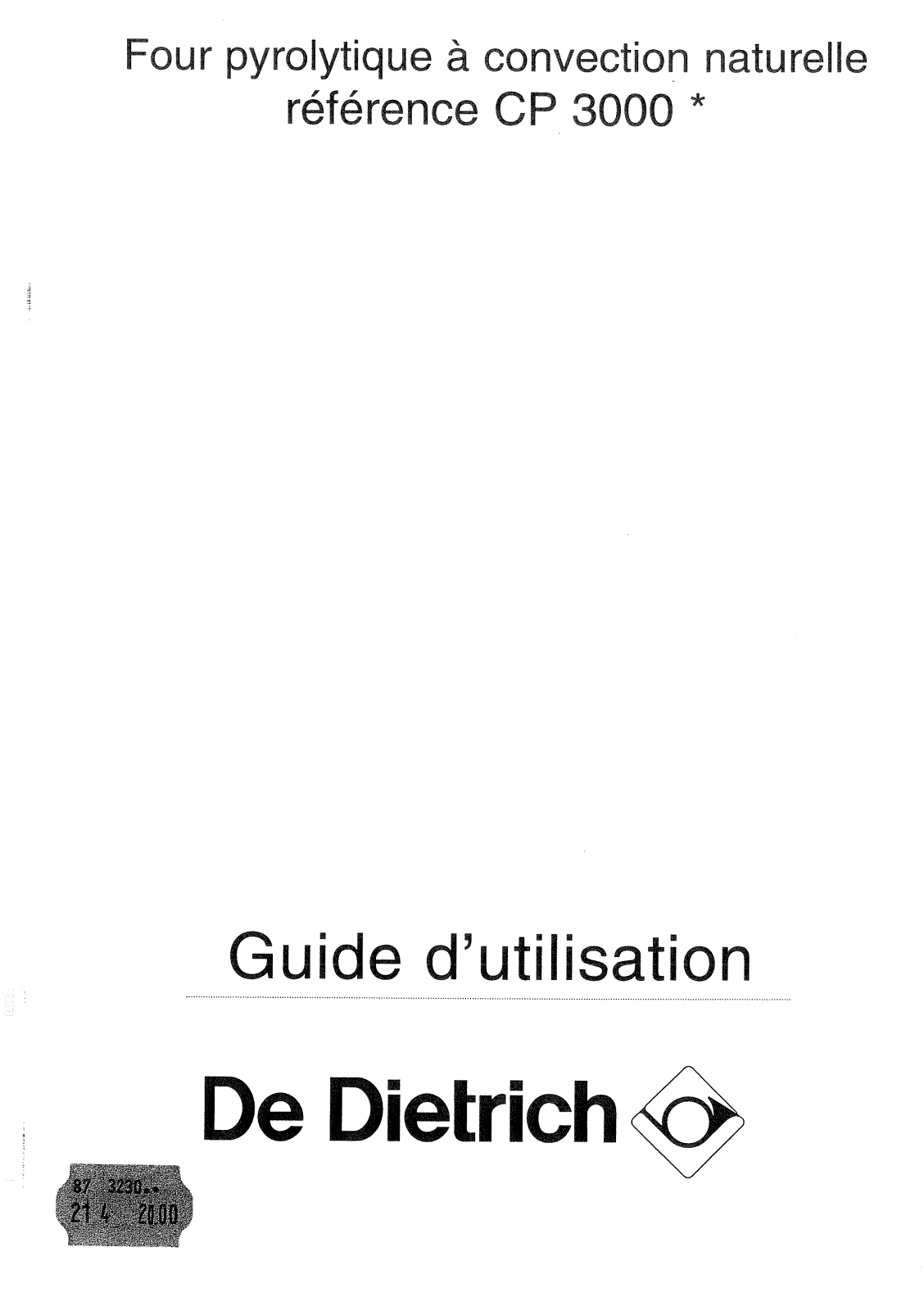 De dietrich CP3000 User Manual