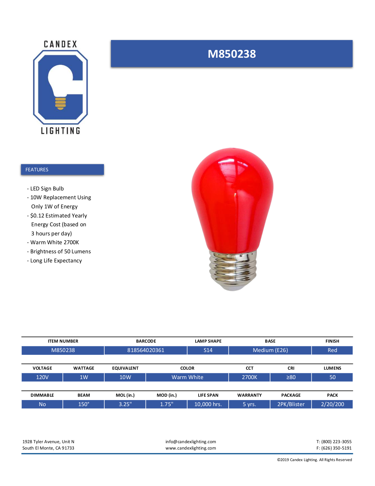 Candex Lighting CNDX1024 Specifications - ManualMachine.com