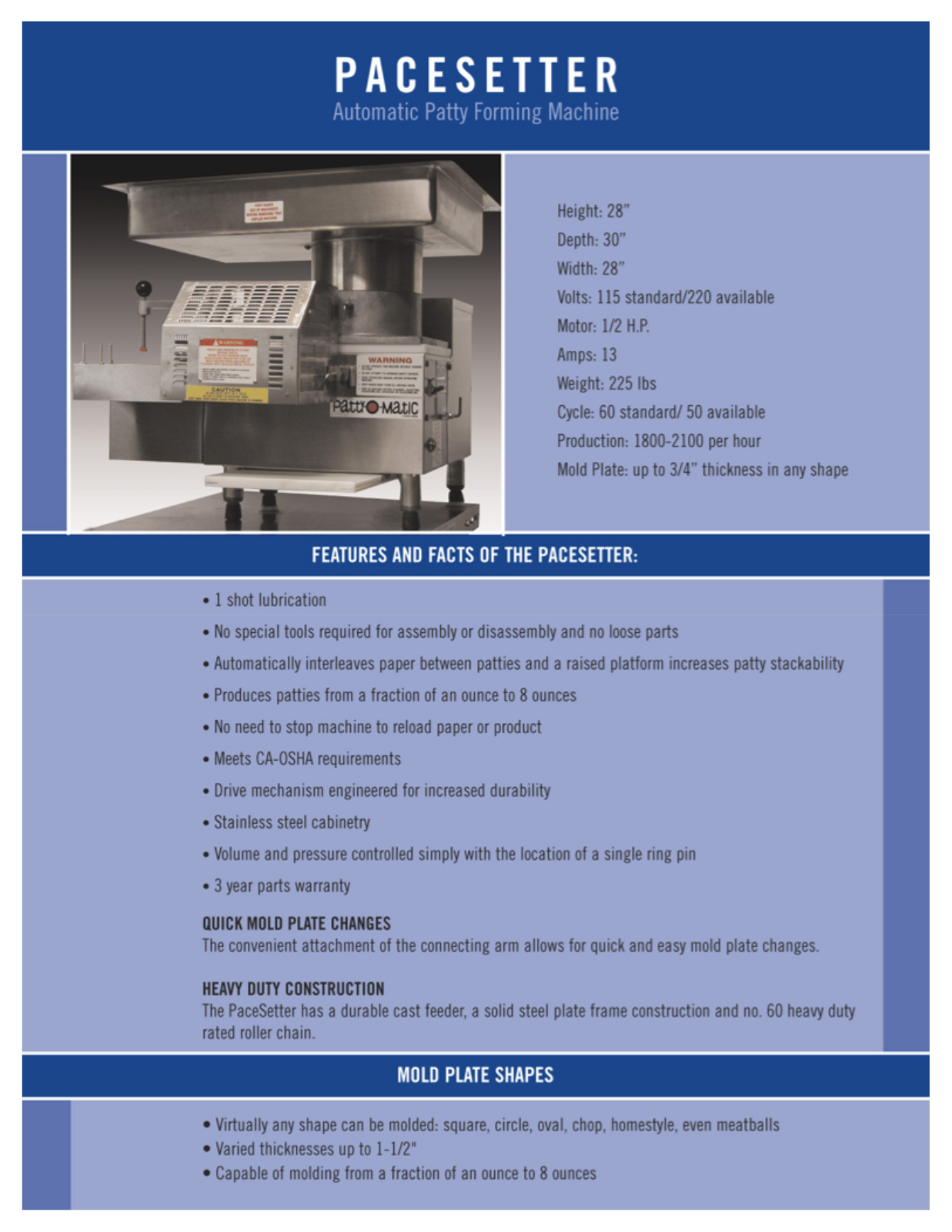 Ultrasource Pacesetter Auto Specifications