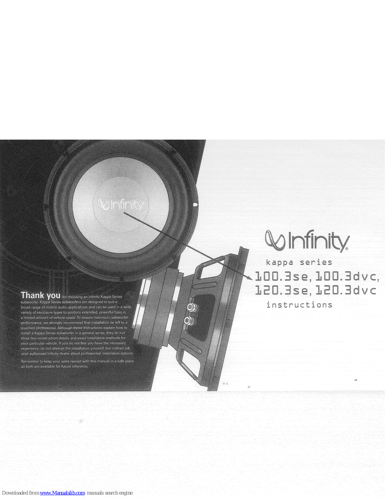 Infinity Kappa 100.3dvc, Kappa 100.3se, Kappa 120.3se, Kappa 120.3dvc Instructions Manual