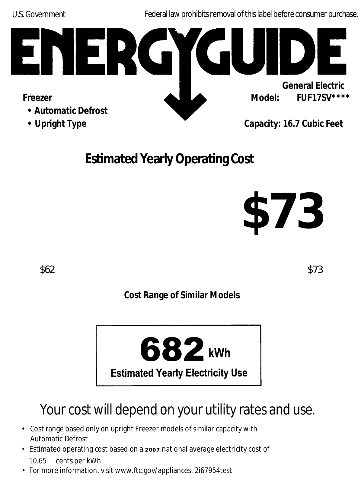 GE FUF17SVRWW User Manual