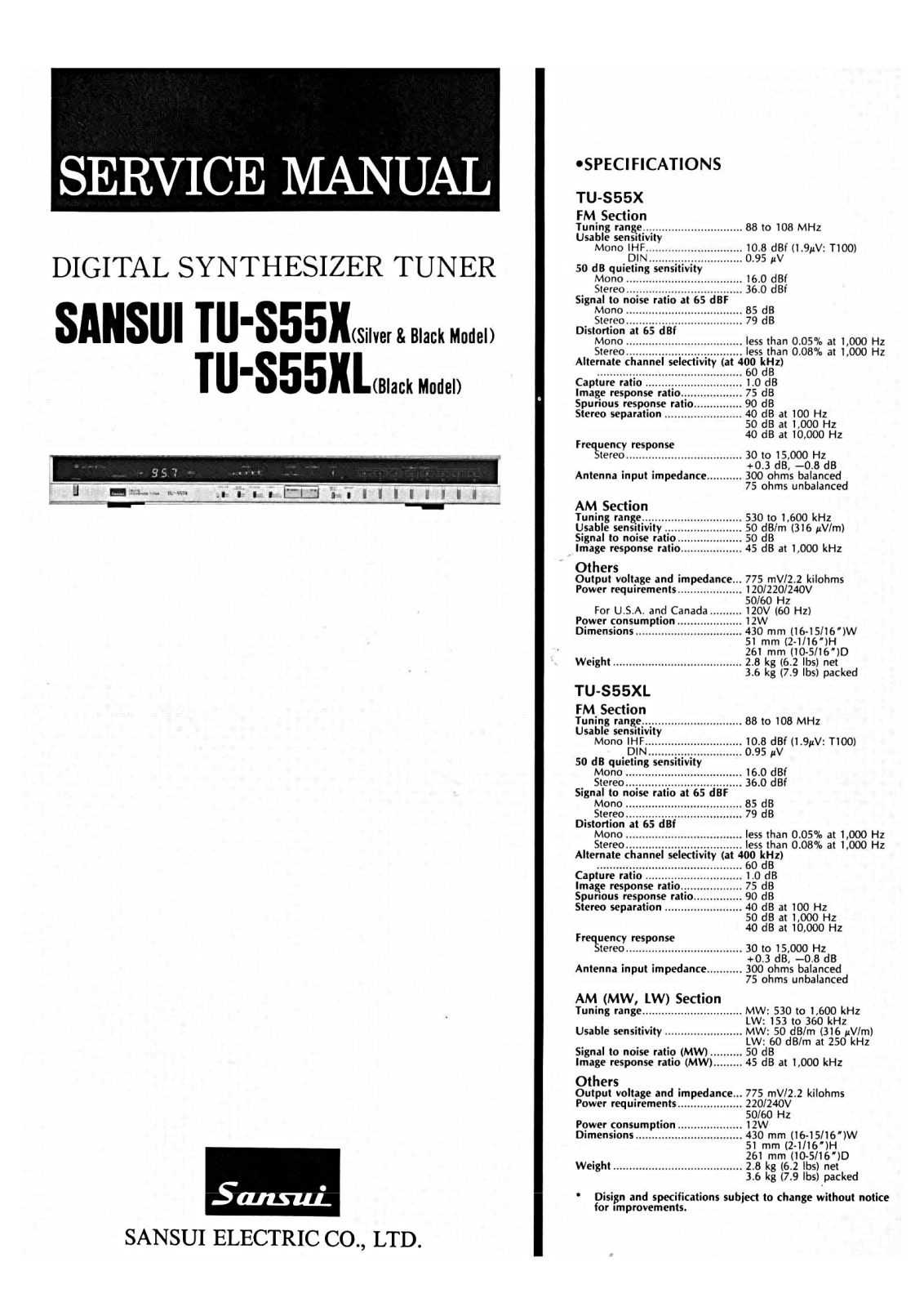 Sansui TU-S55XL, TU-S55X Service Manual