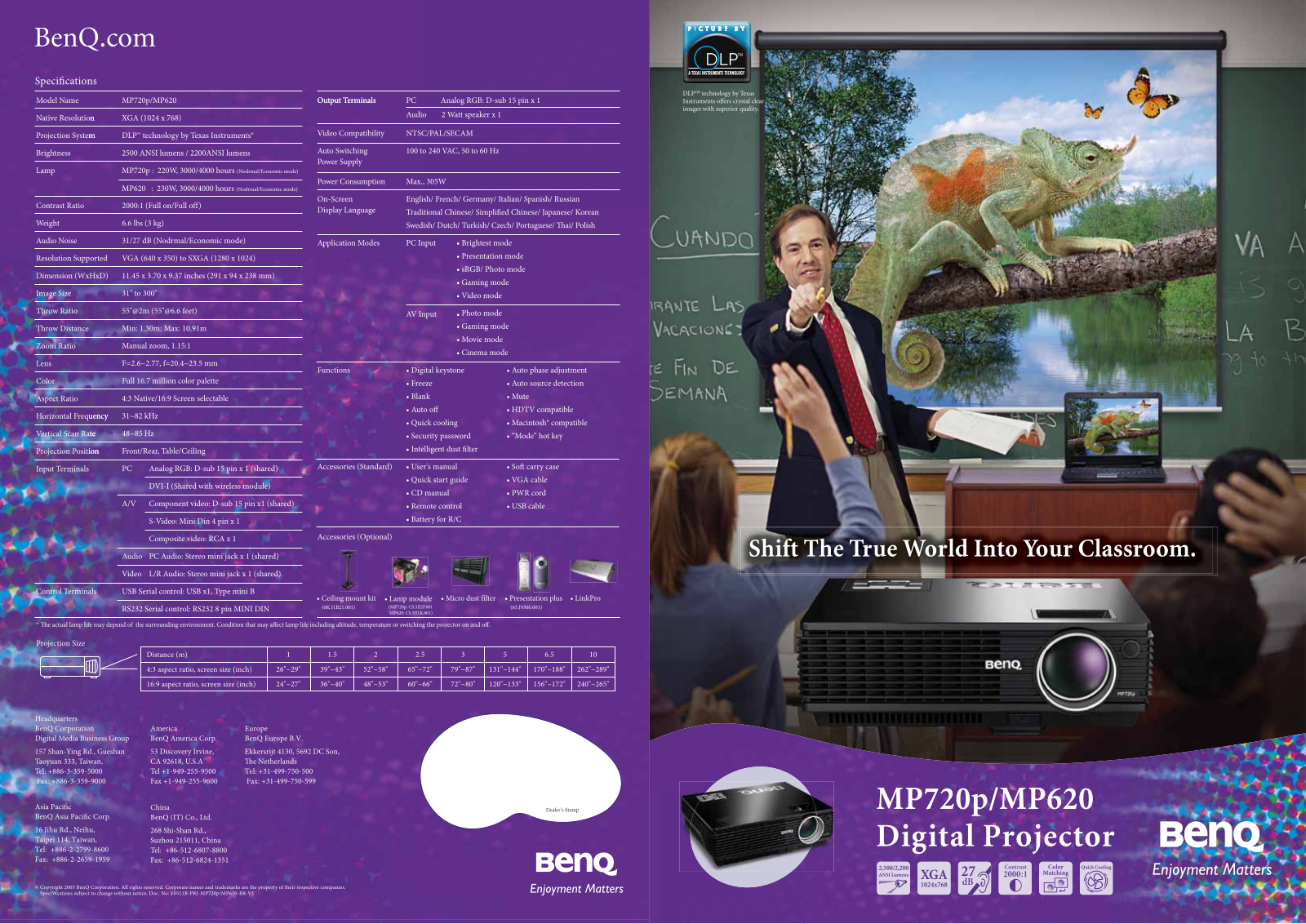 BenQ MP620, MP720p Product Sheet