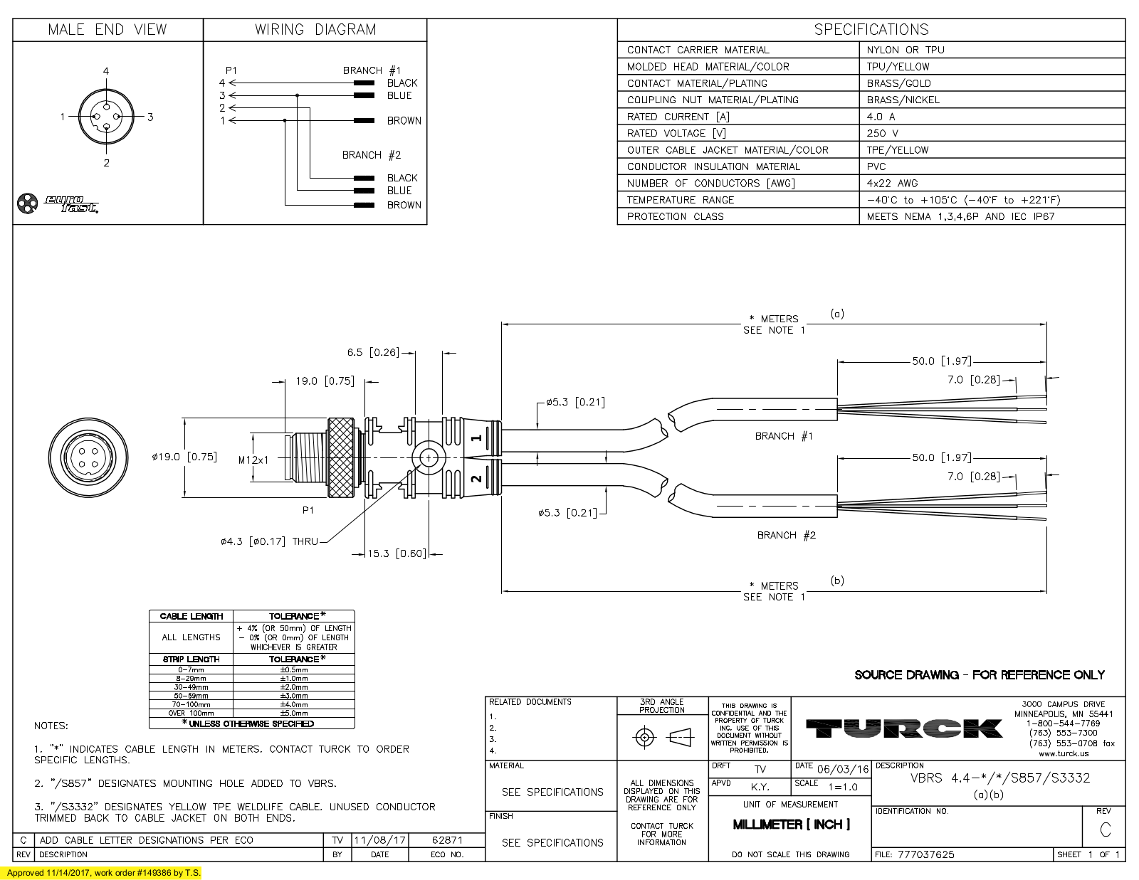 Turck VBRS4.4-2/2/S857/S3332 Specification Sheet