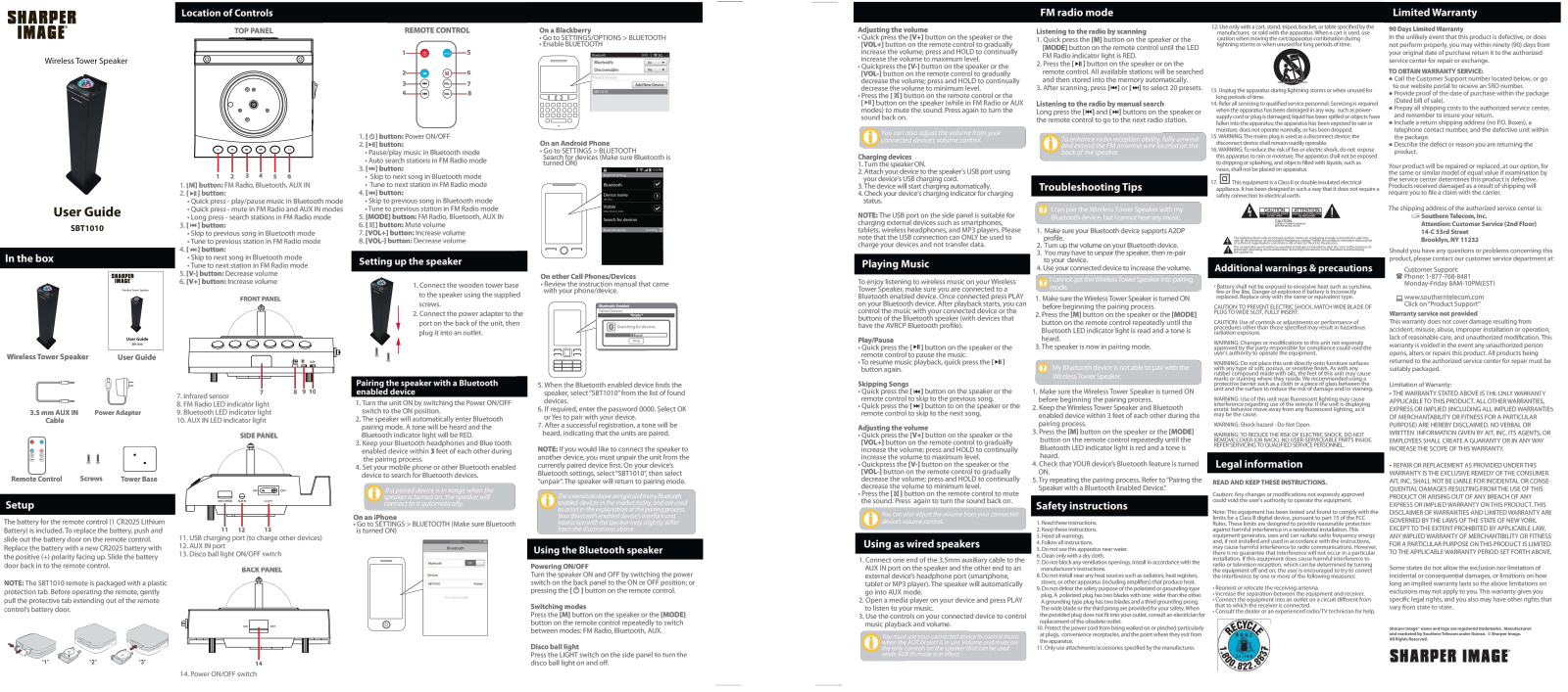 Sharper image SBT1010 User Manual