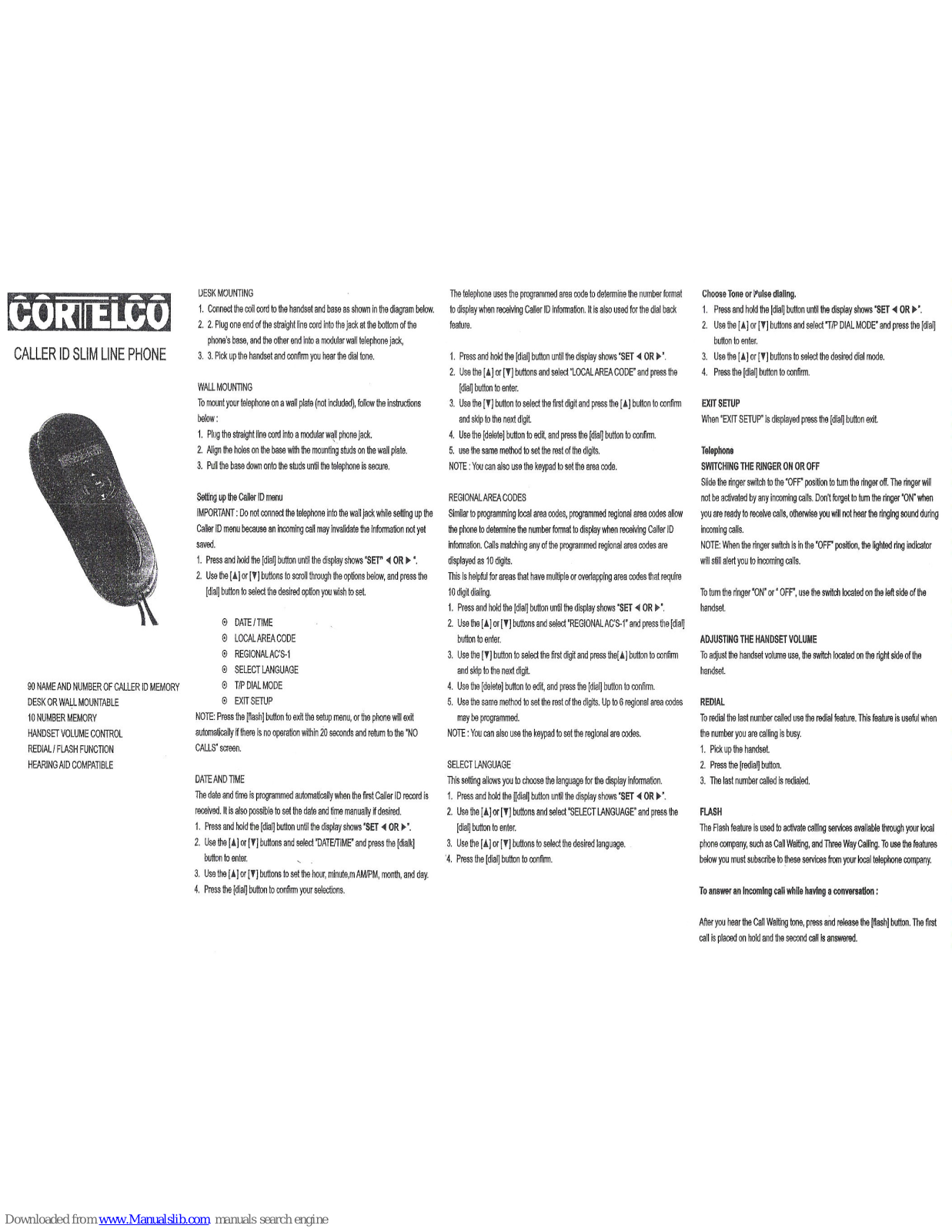Cortelco SLIM LINE Instruction Manual