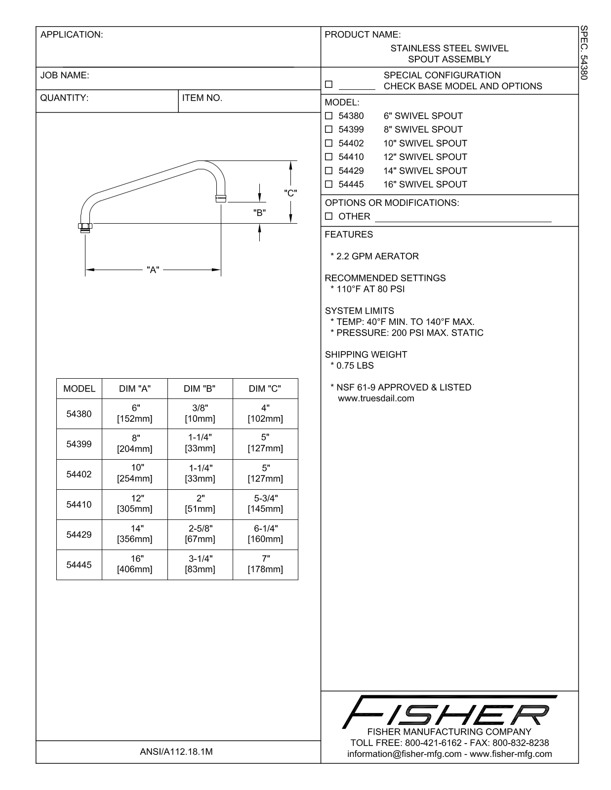 Fisher Manufacturing 54380 User Manual