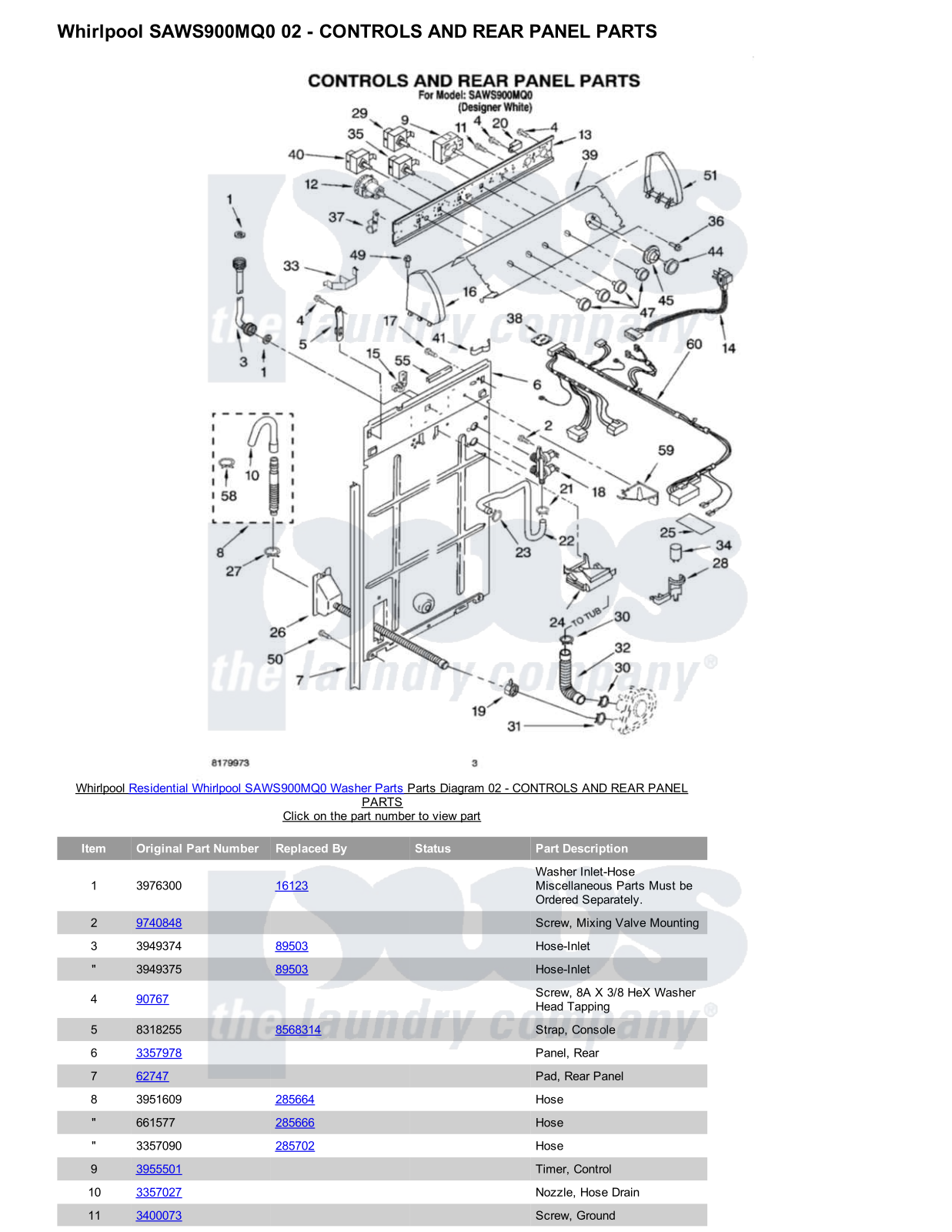 Whirlpool SAWS900MQ0 Parts Diagram