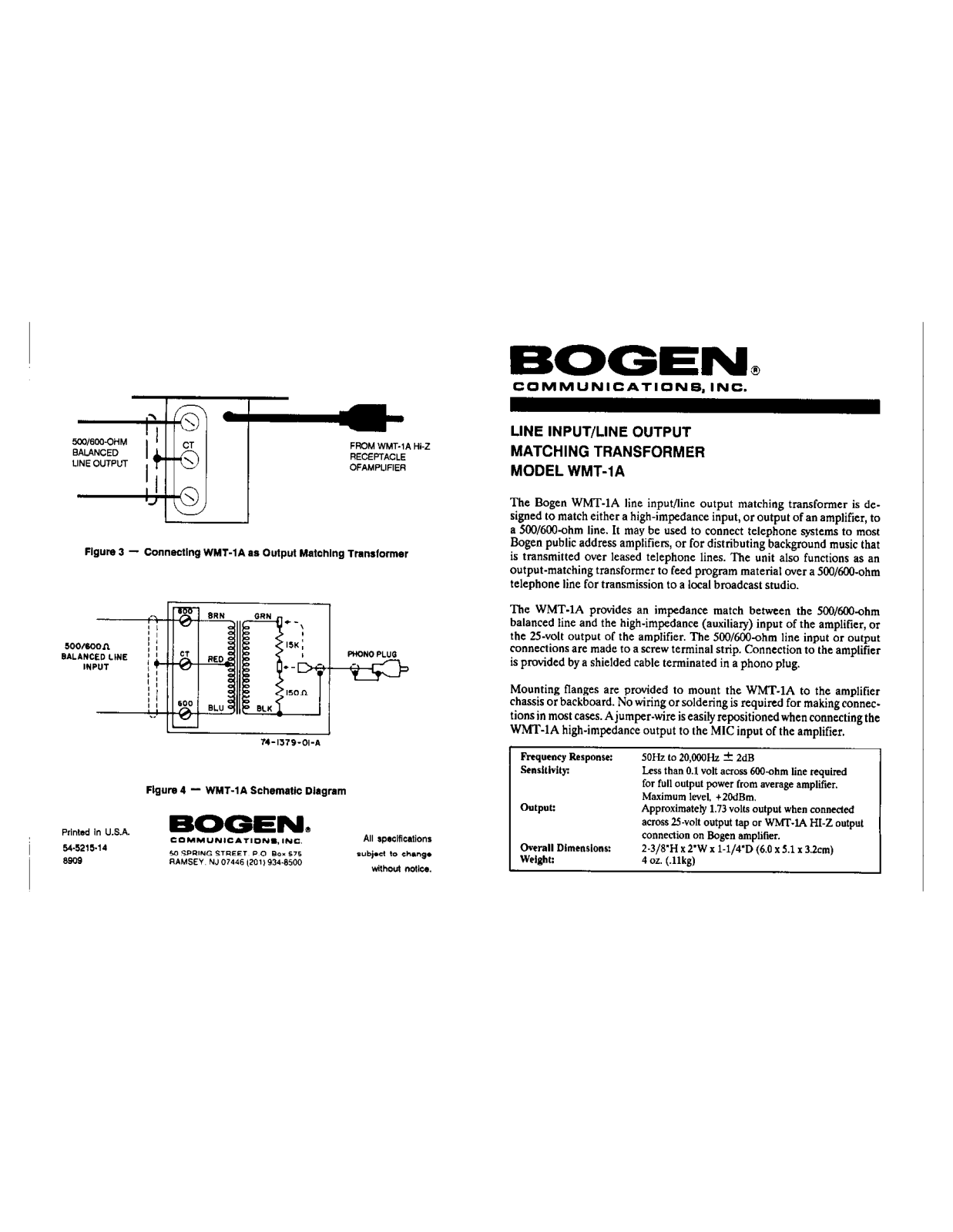 Bogen WMT-1A User Manual