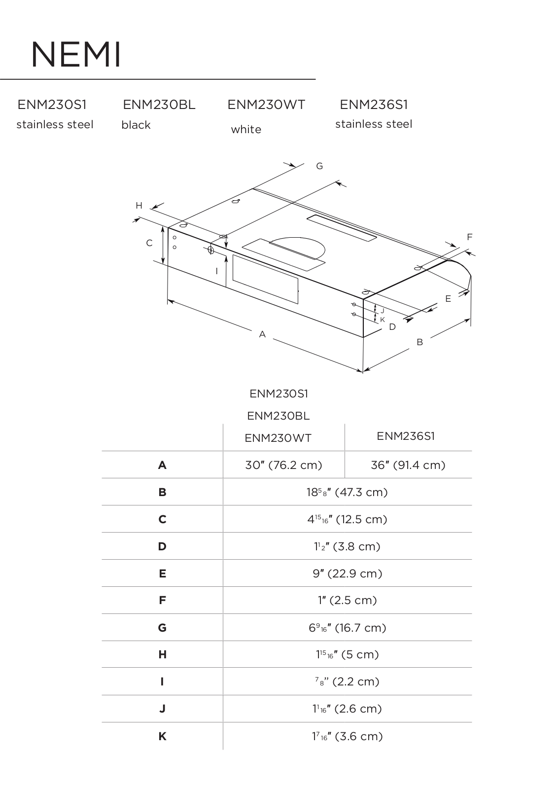 Elica ENM236S1 Dimension Guide