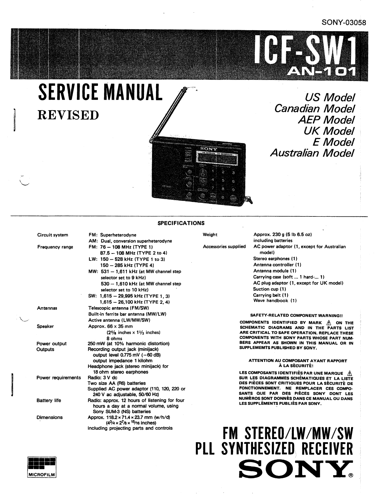 Sony ICFSW-1 Service manual