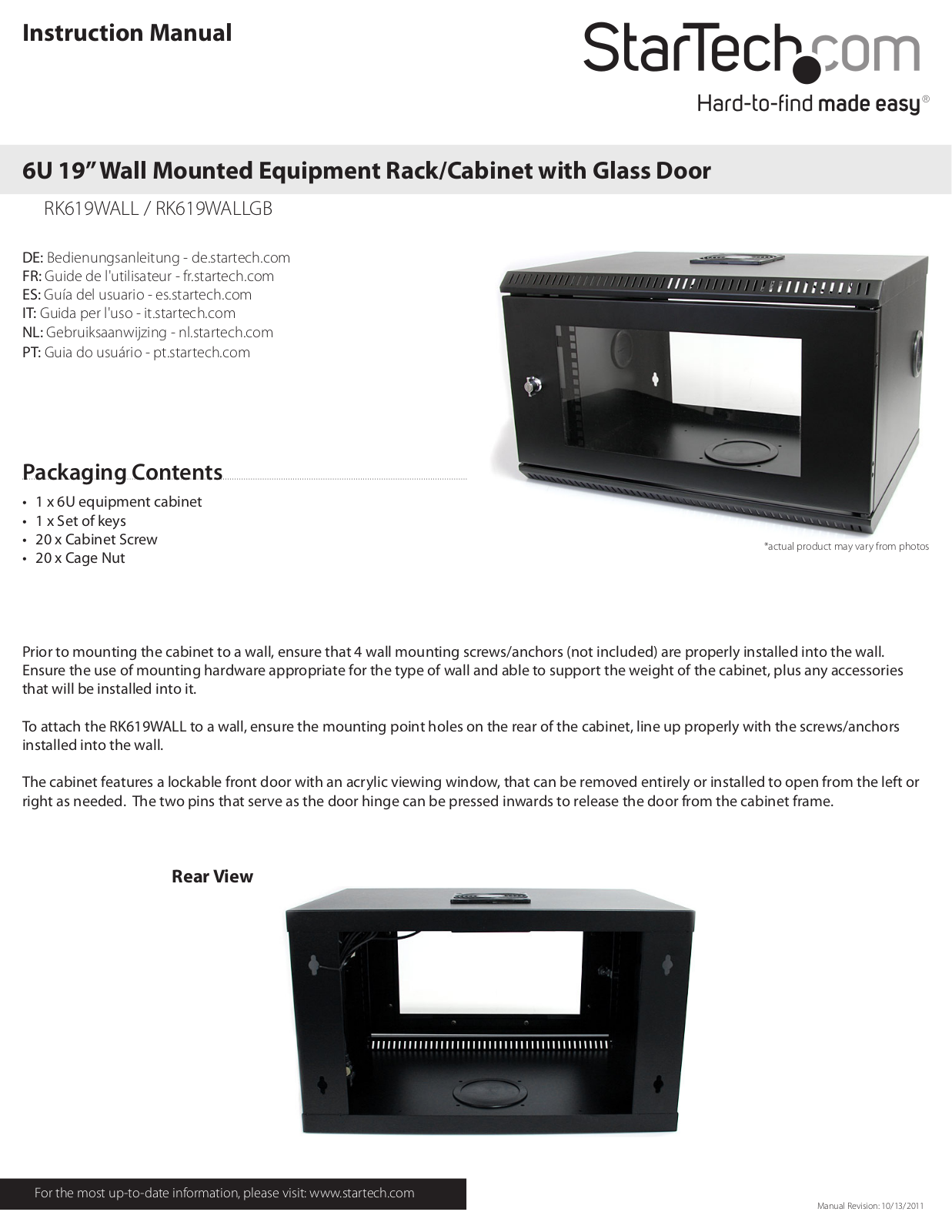 StarTech.com RK619WALLGB User Manual